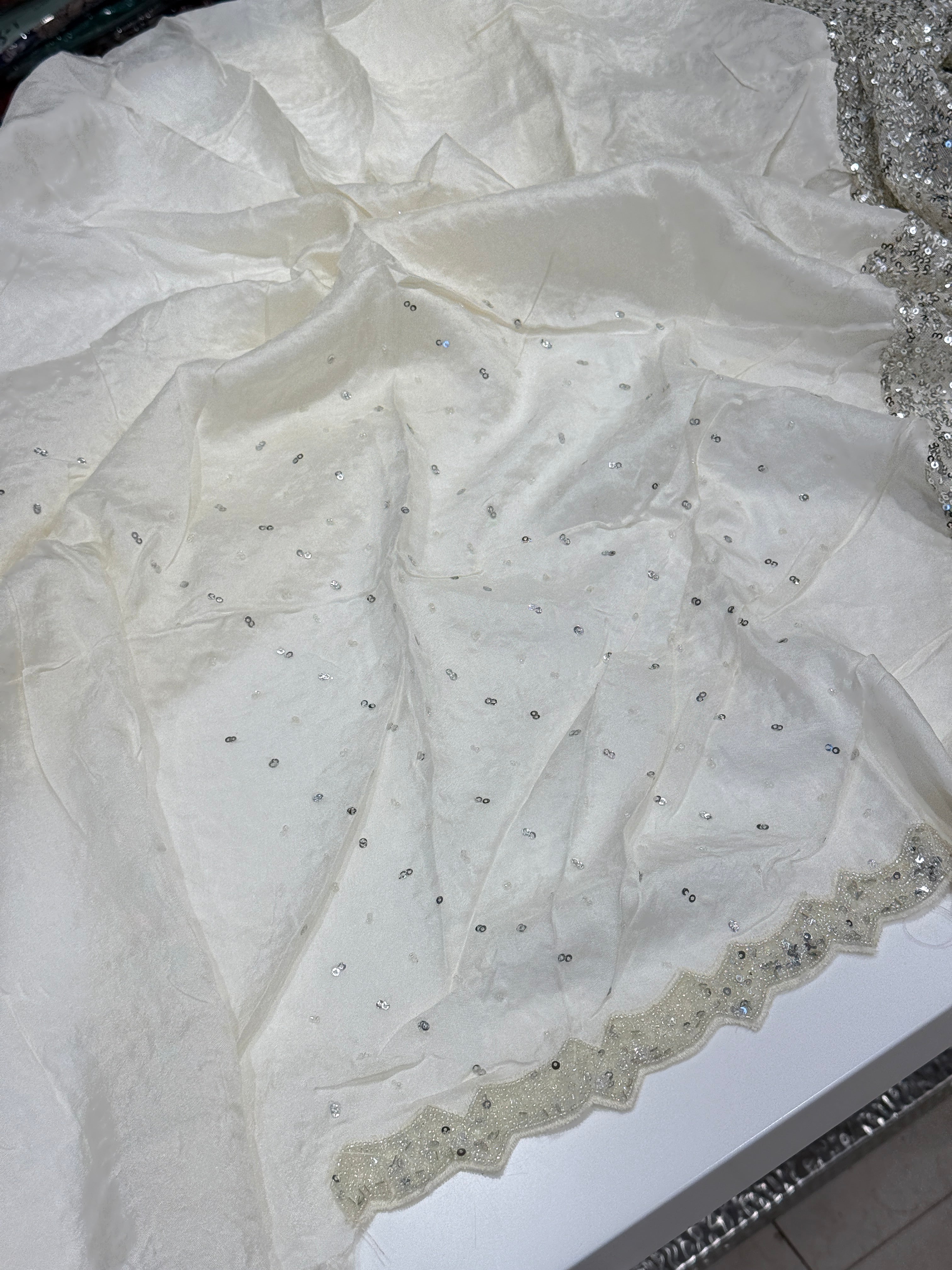 White Sequin Saree Hand Embroidery Border