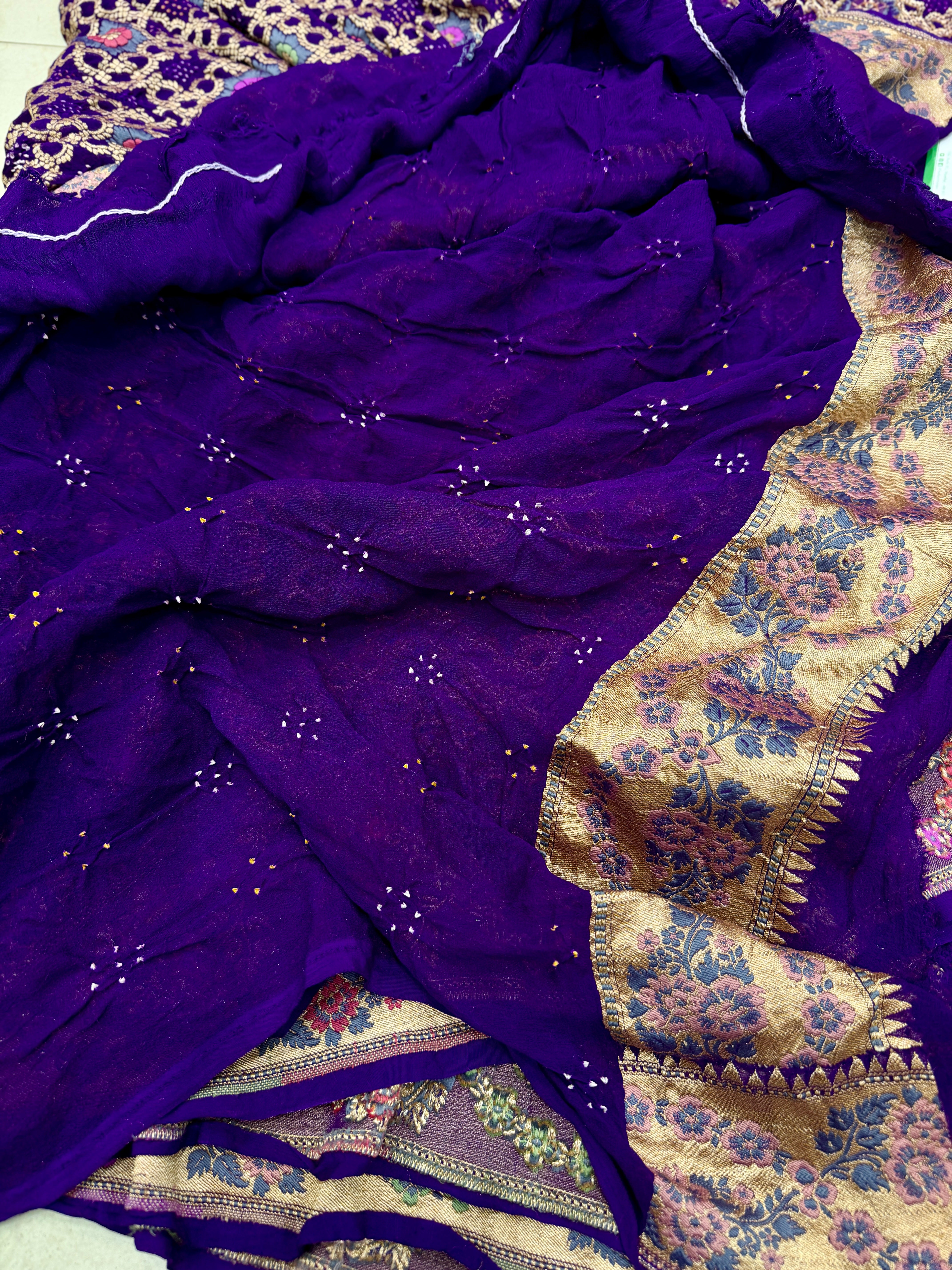 Violet Meenakari Pure Handloom Rai Bandhej Saree