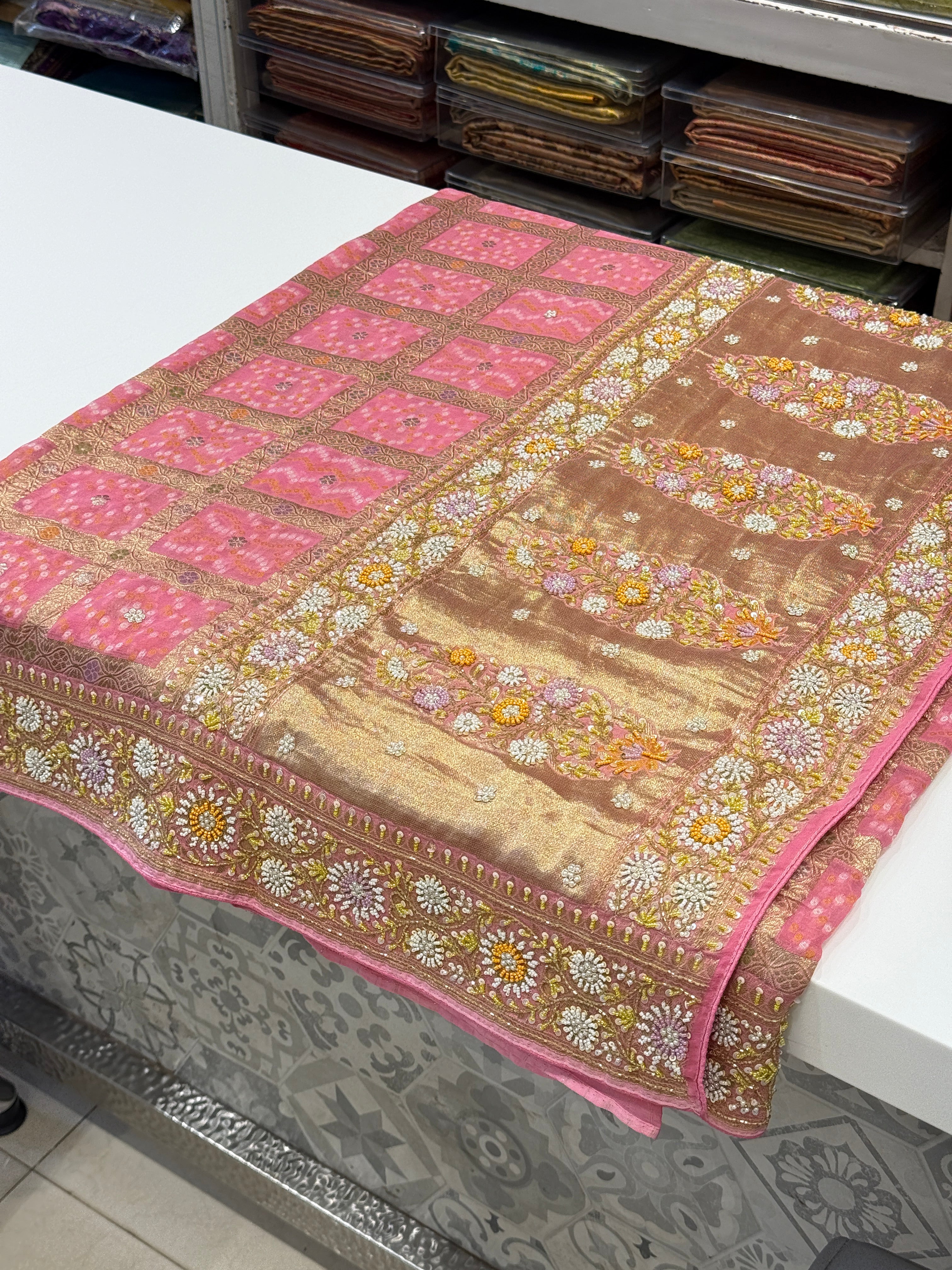 Pink Gharchola Meenakari Georgette Moti Zardosi Hand Embroidery Saree