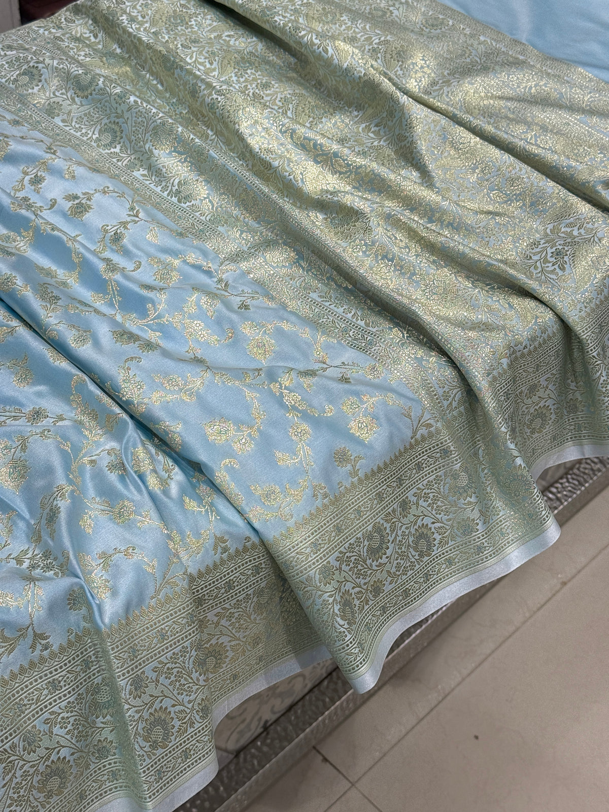 Light Blue Banarasi Silk Upside Down Border Saree