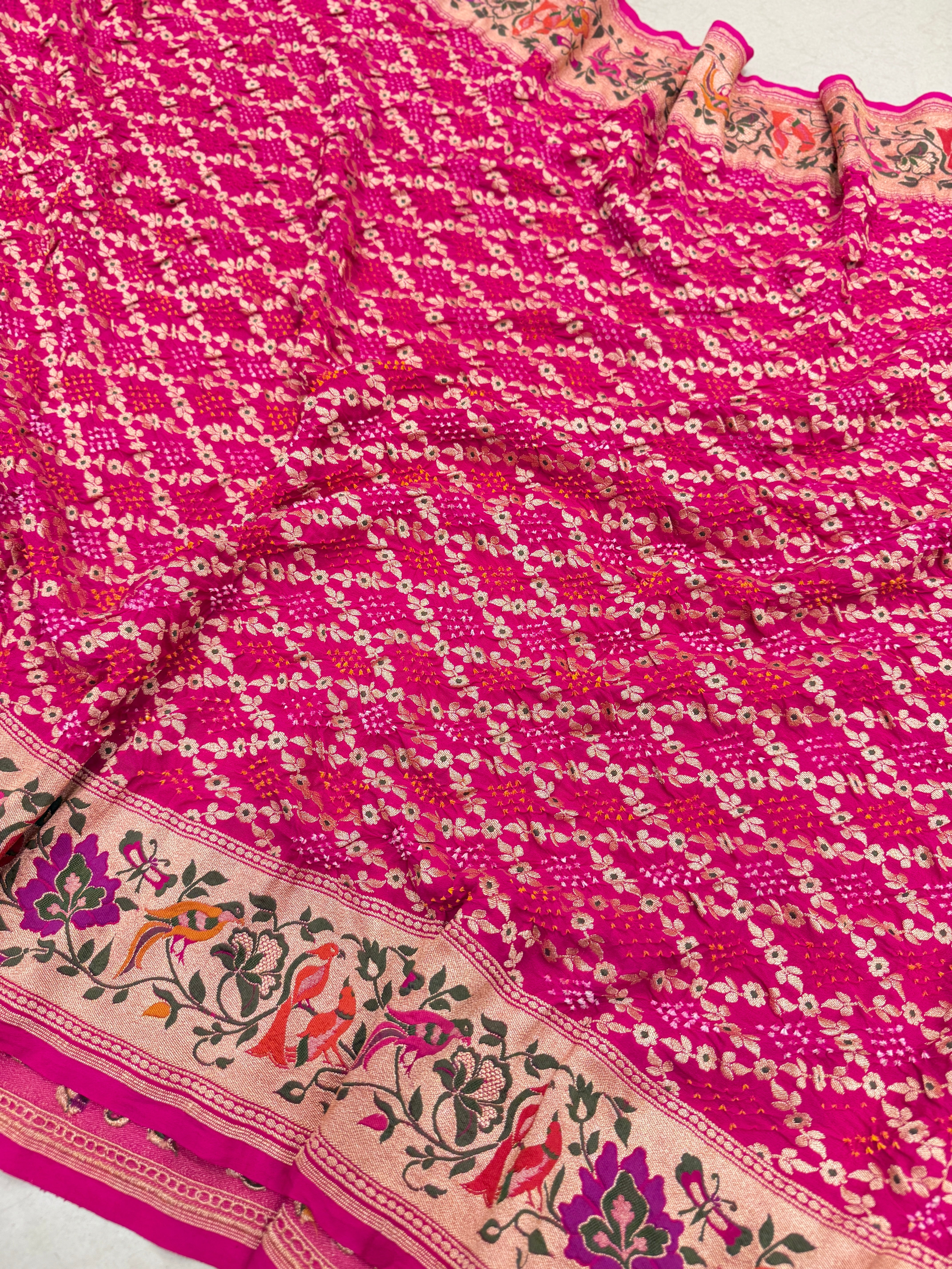 Rani Pink Paithani Style Meenakari Rai Bandhej Georgette Bandhini Saree