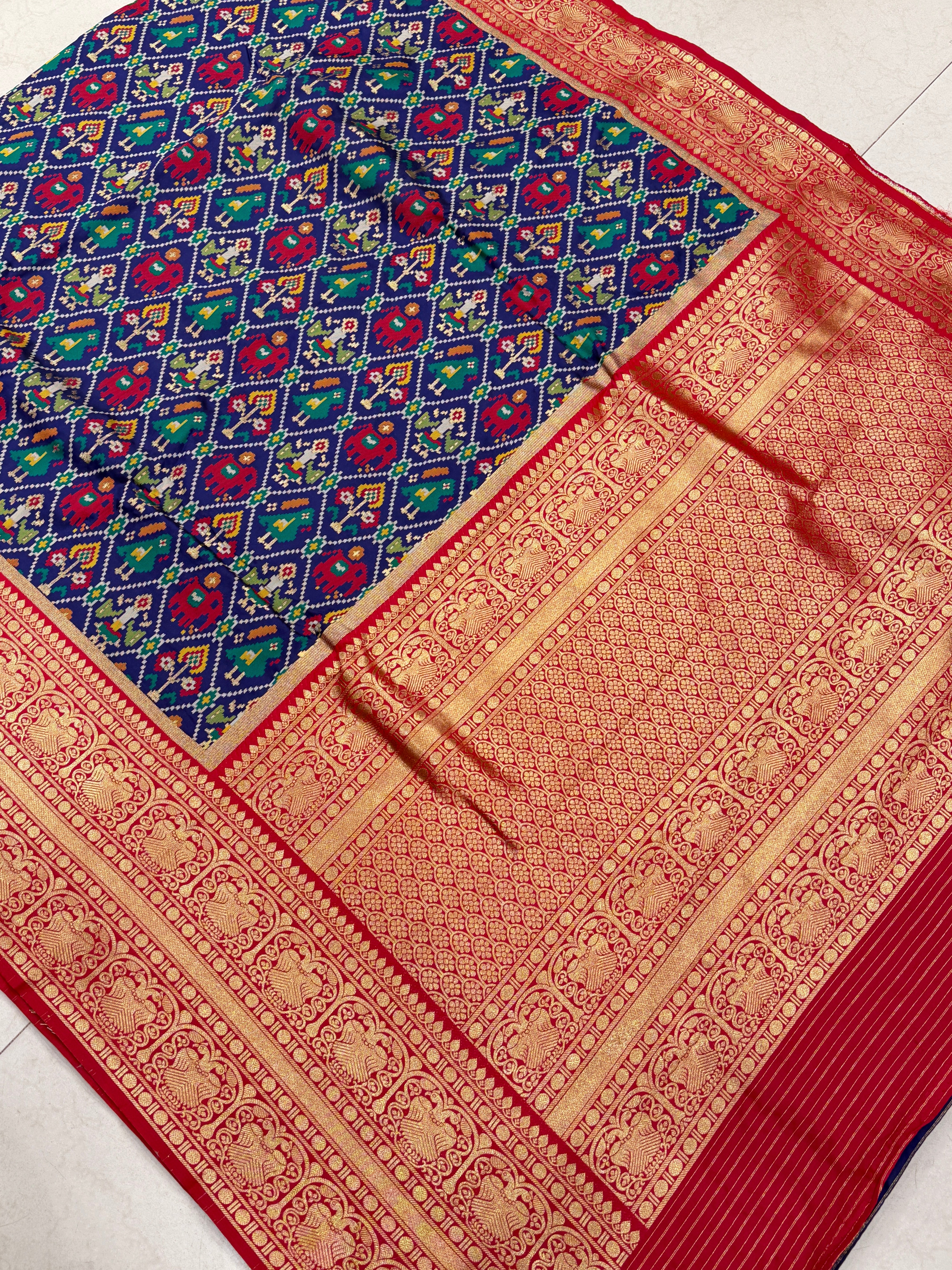 Blue Banarasi Patola Kanjivaram Style Border Saree