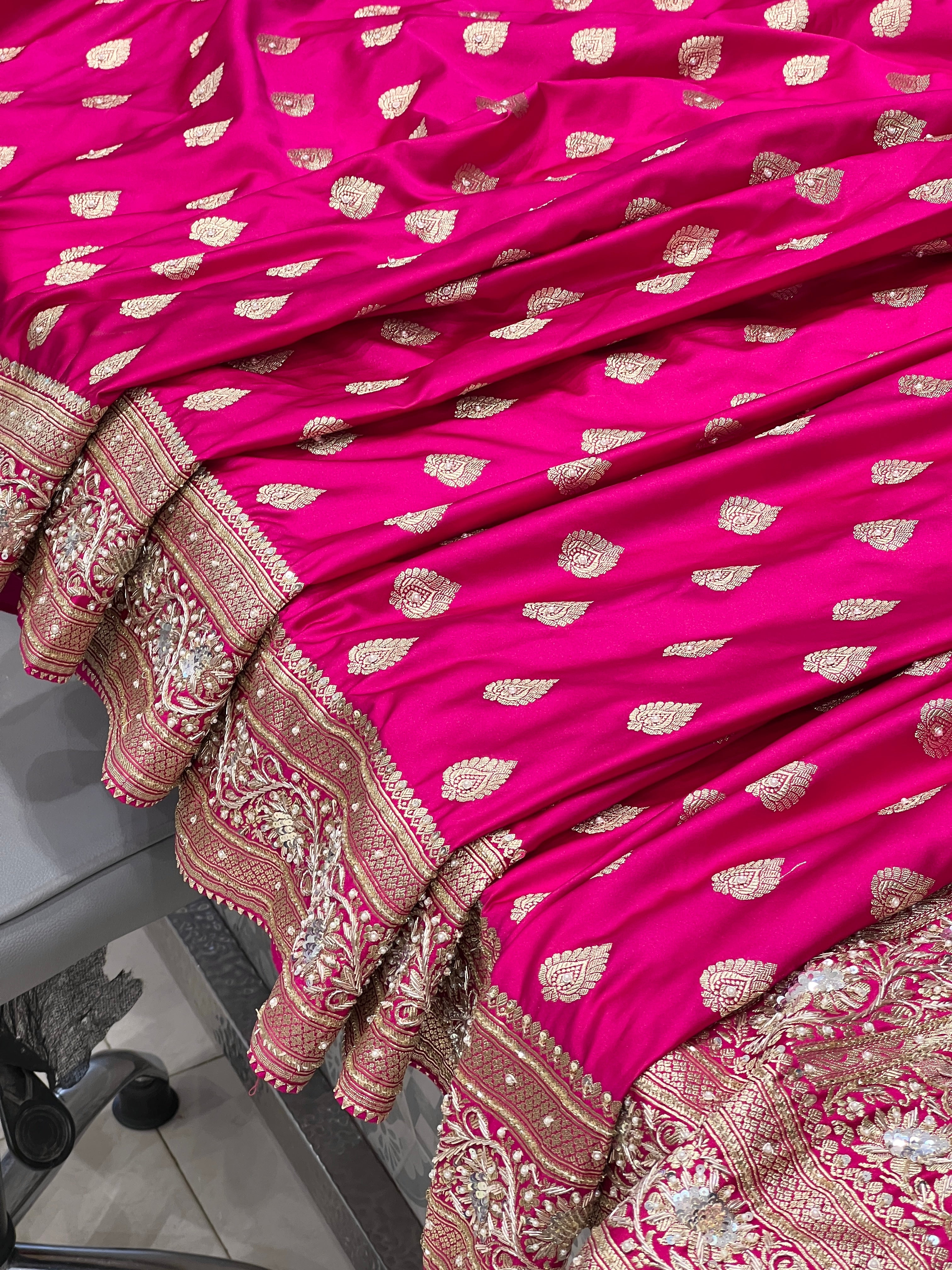 Rani Banaras Silk Butti Zardosi Embroidered Saree
