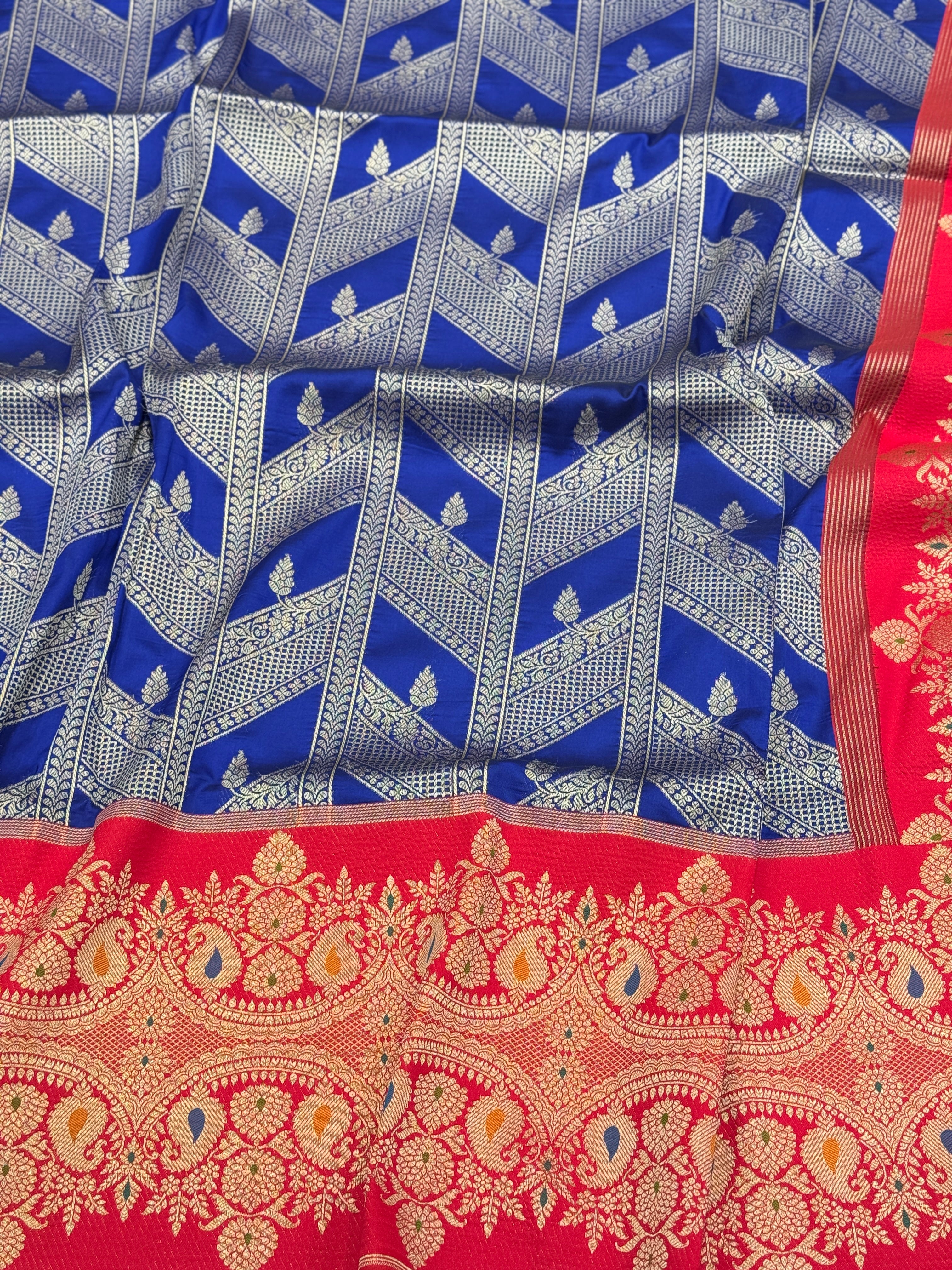 Royal Blue Contemporary Red Border Banarasi Silk Saree