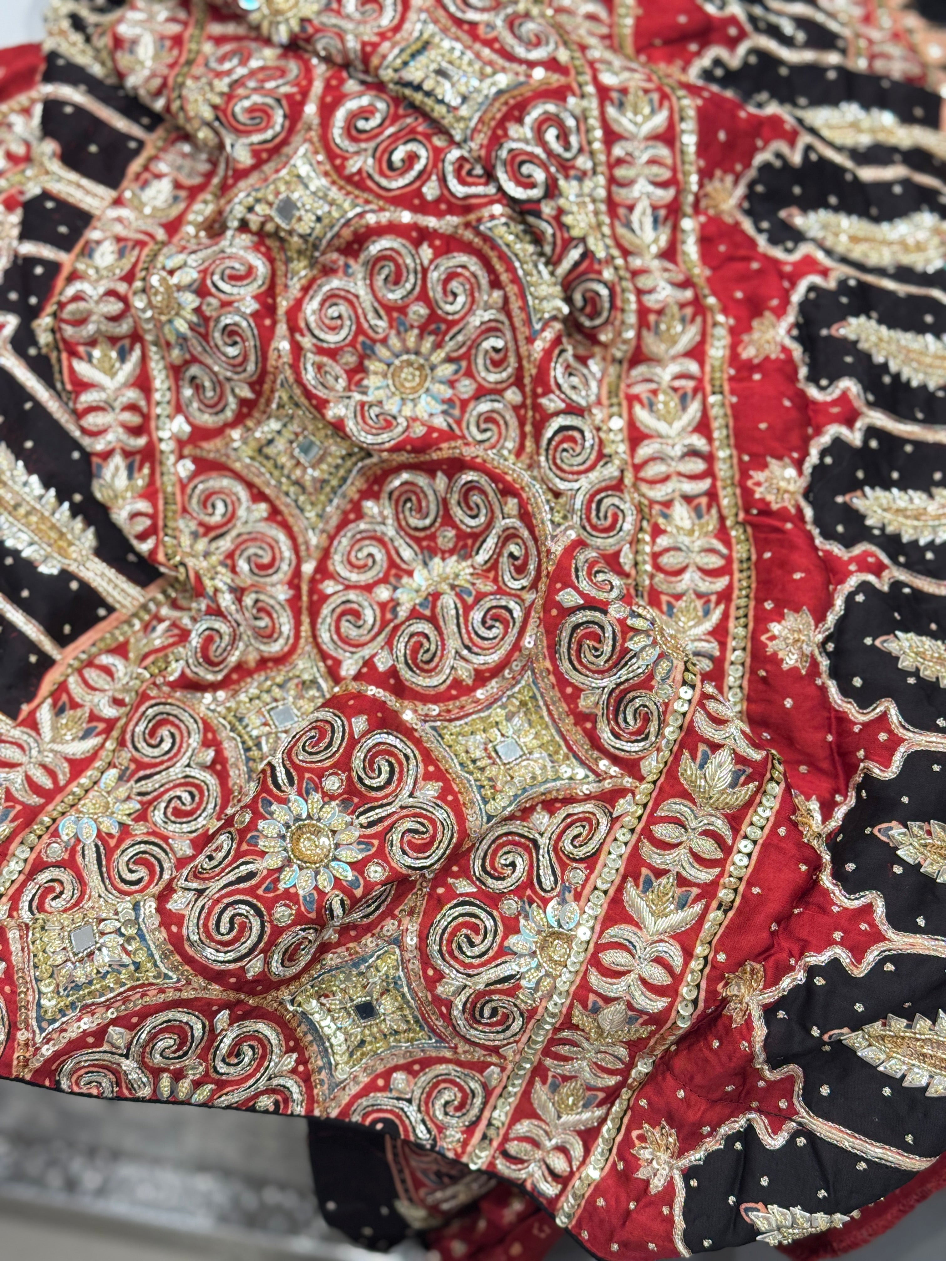 Red Floral Buttas Ajrakh Hand Embroidery Saree