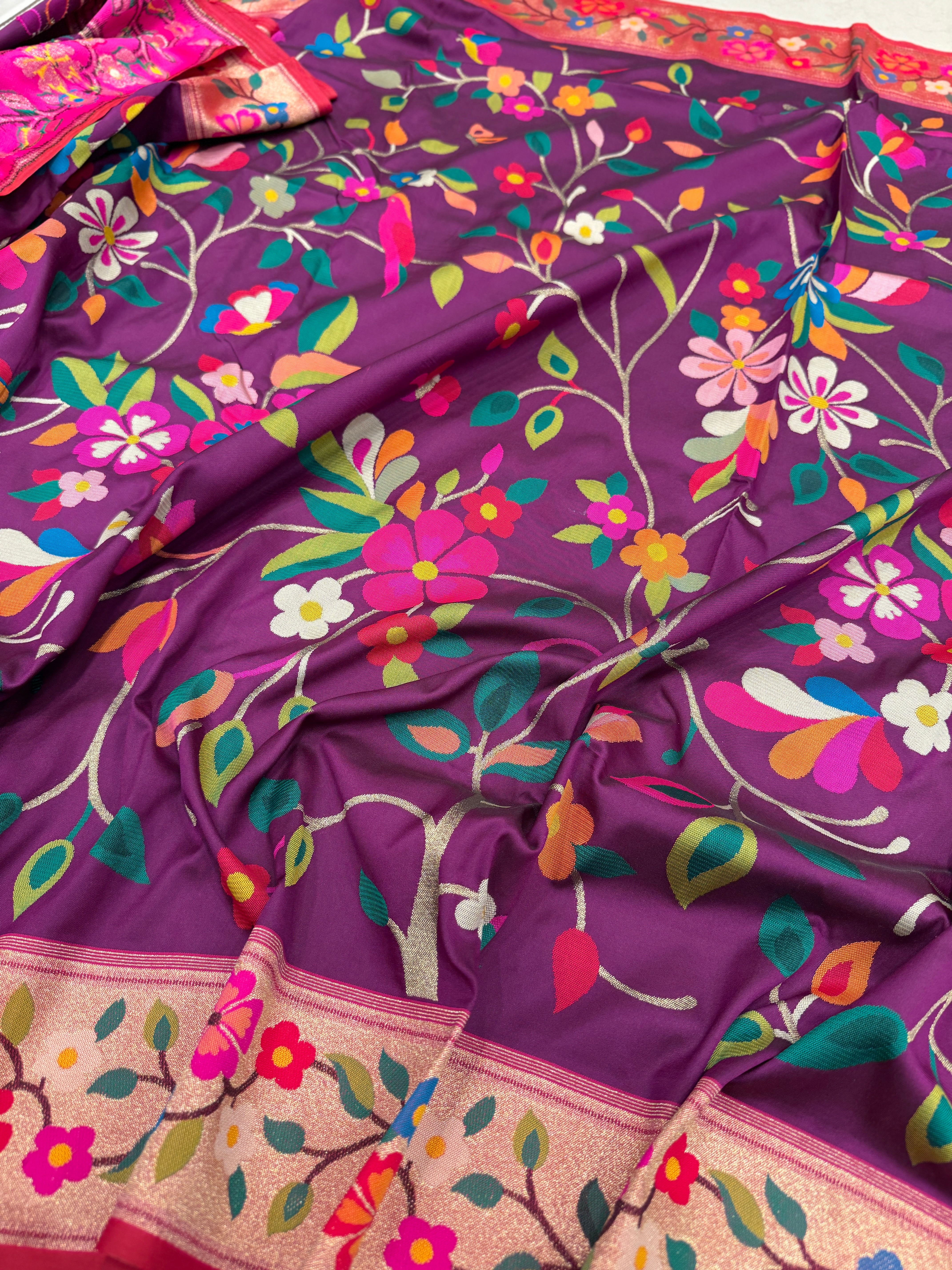 Violet Banarasi Silk Paithani Saree