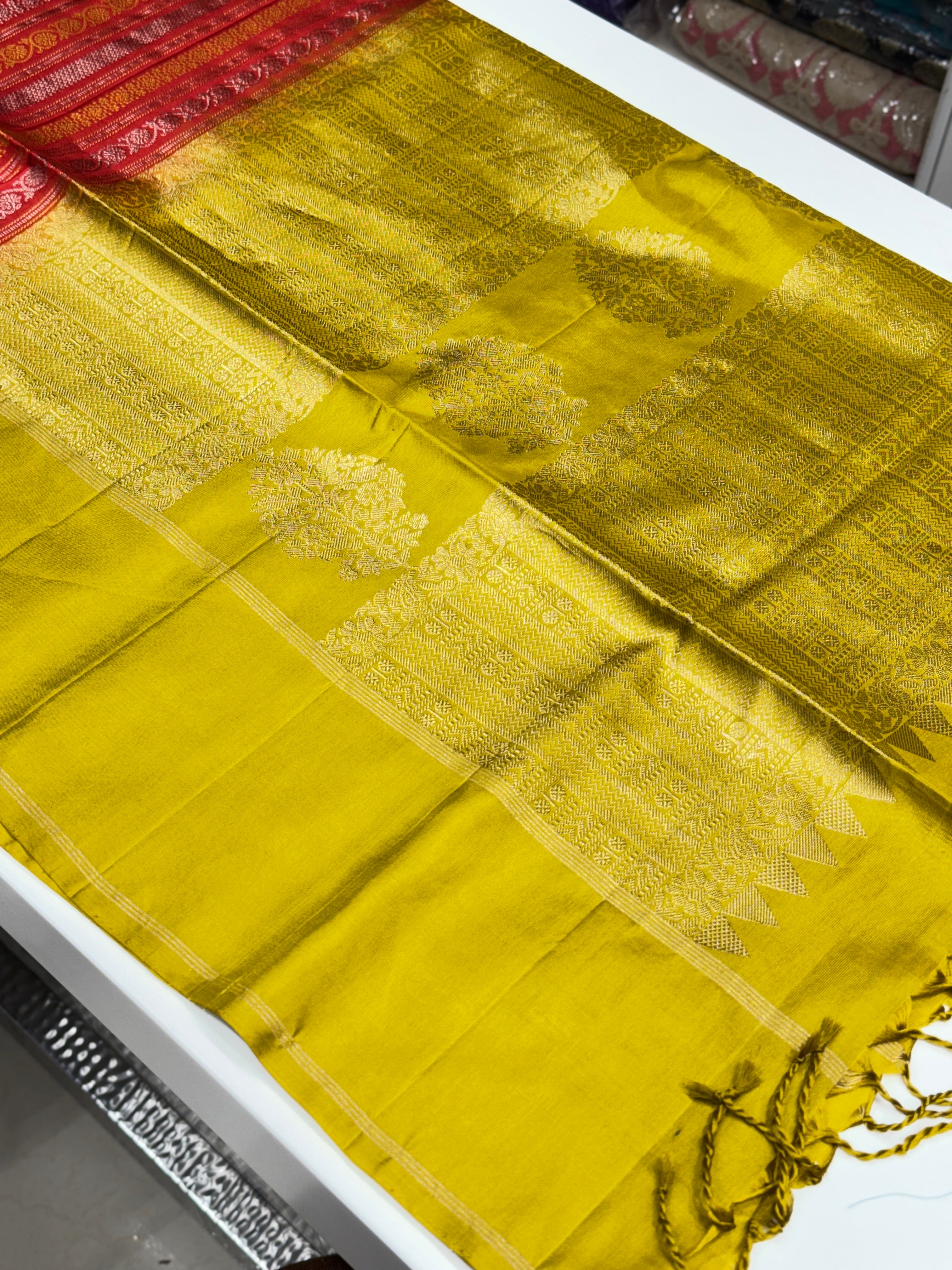 Crimson Mint Green Contemporary Handloom Kanchipuram Pure Silk Saree
