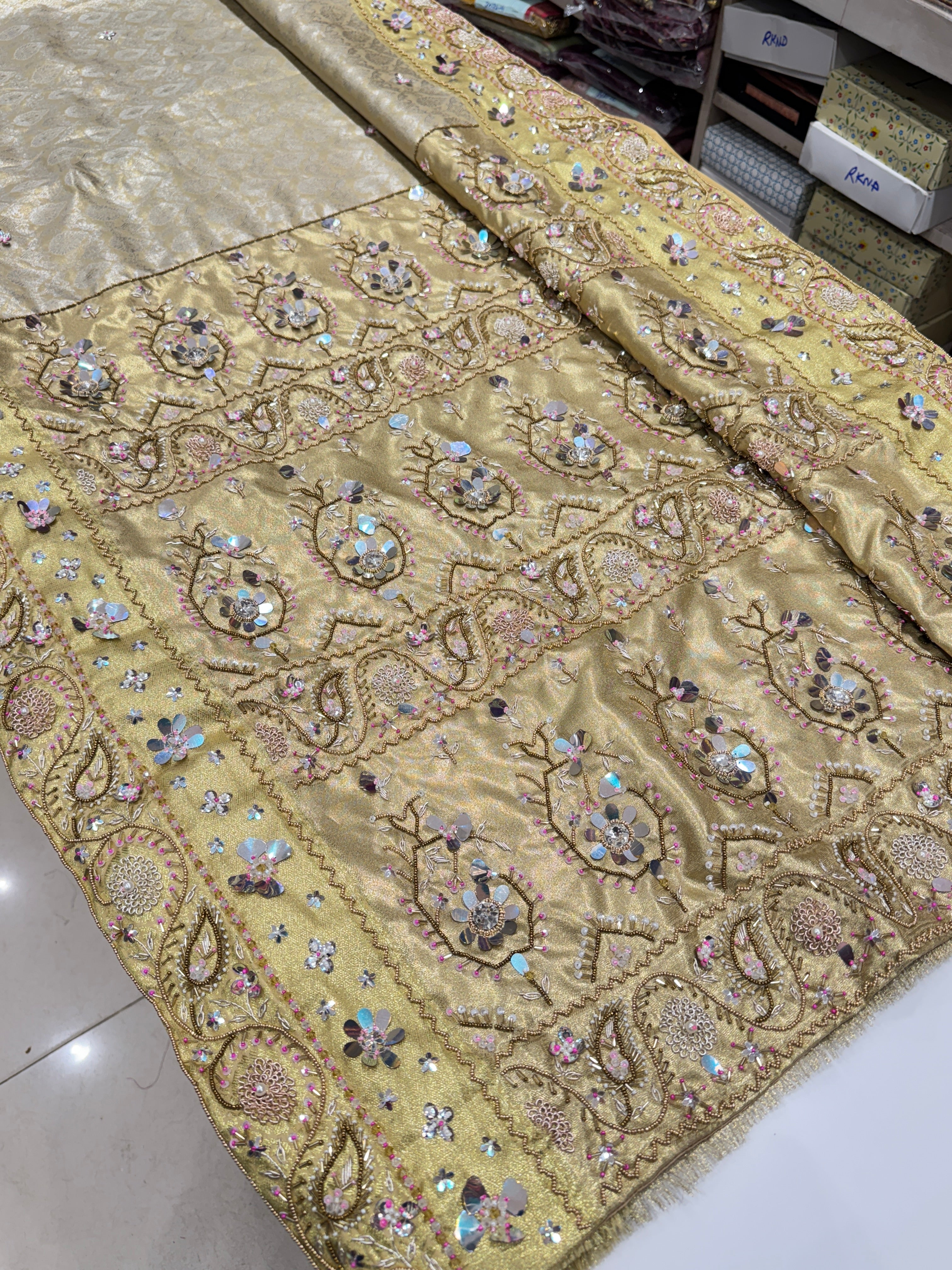 Light Gold Tissue Kanjivaram Fancy PDP inspired saree