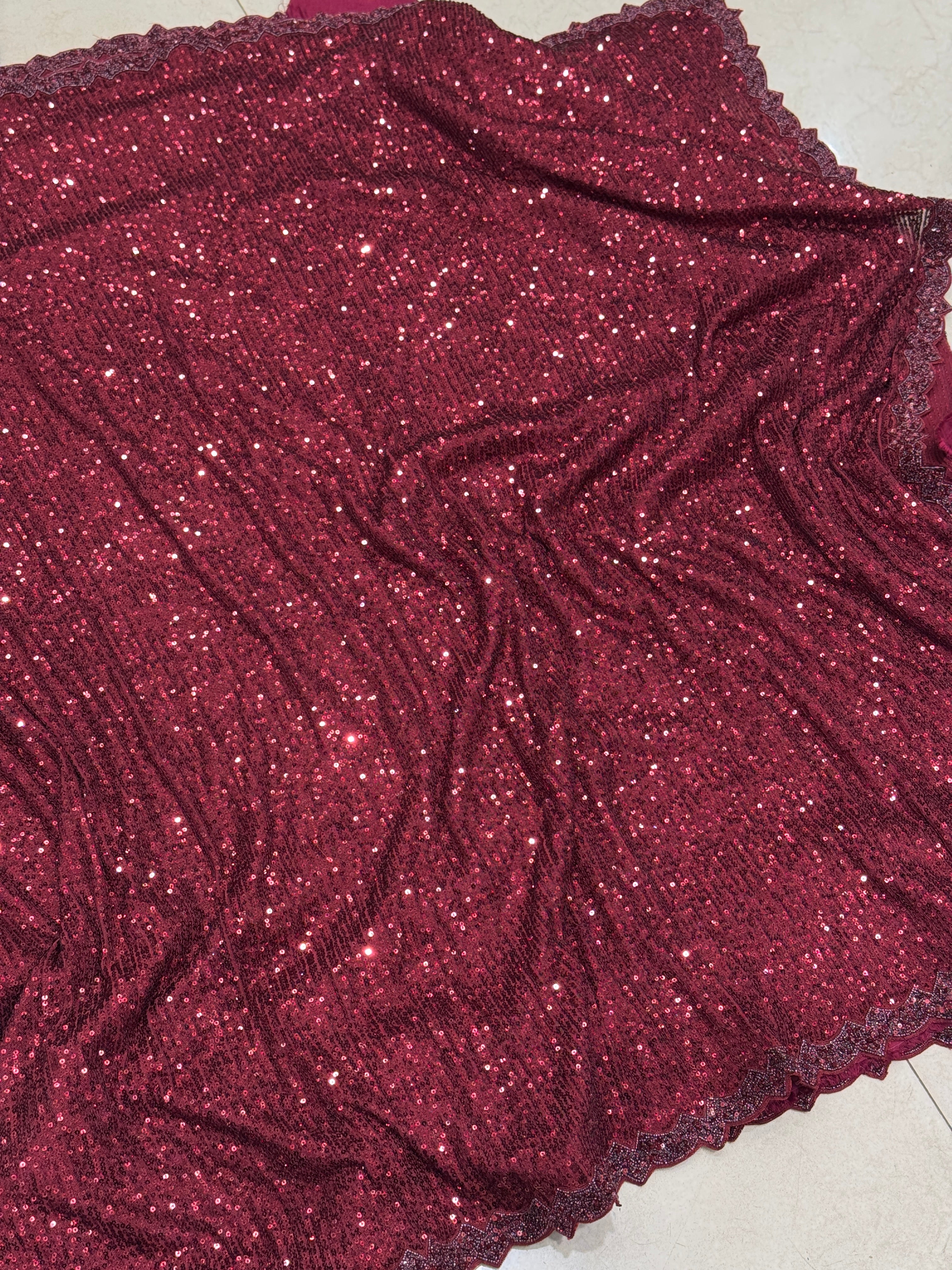 Maroon Sequin Saree Hand Embroidery Border