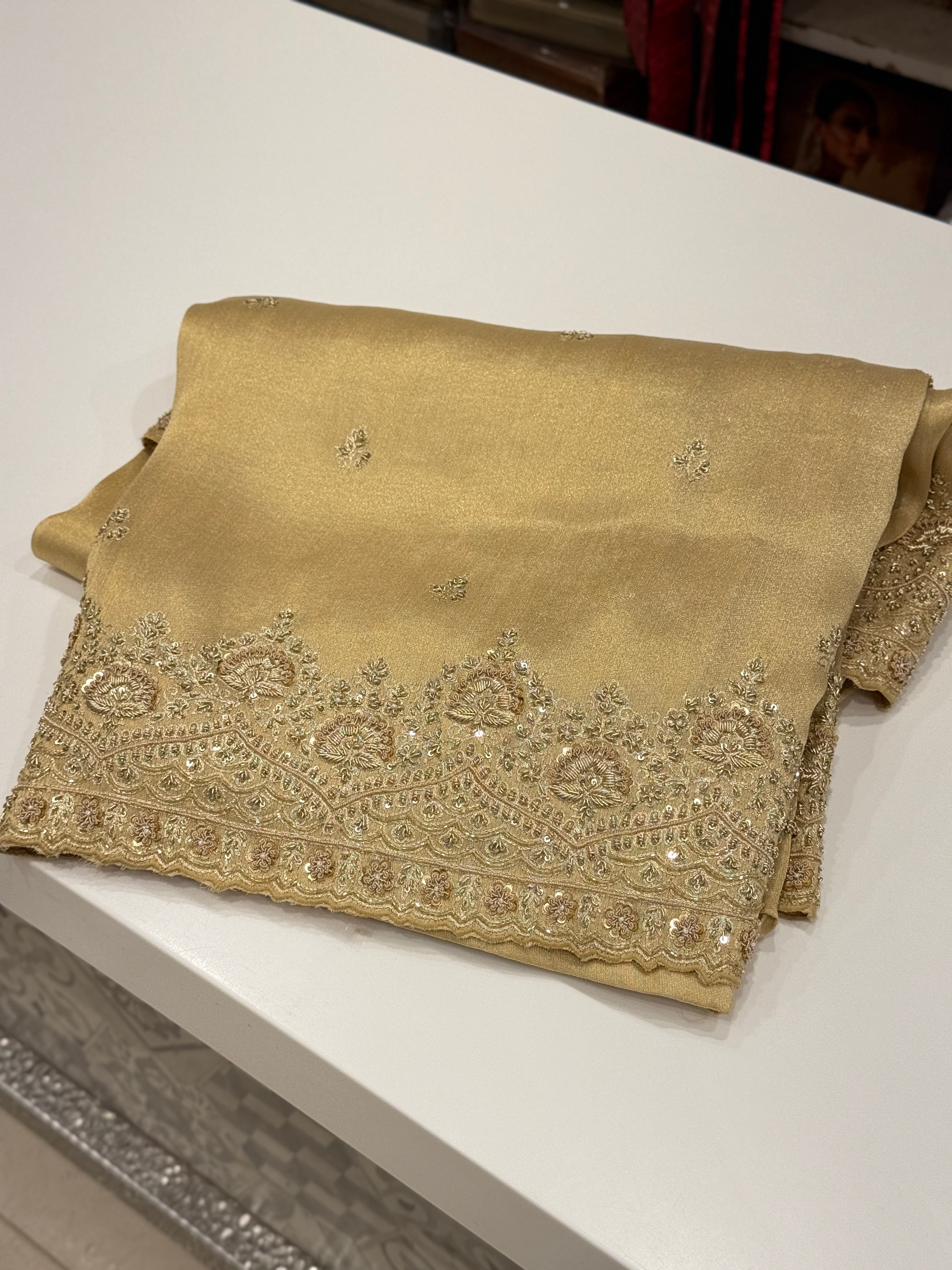 Pure Tissue Zardosi Hand Embroidery Border Saree