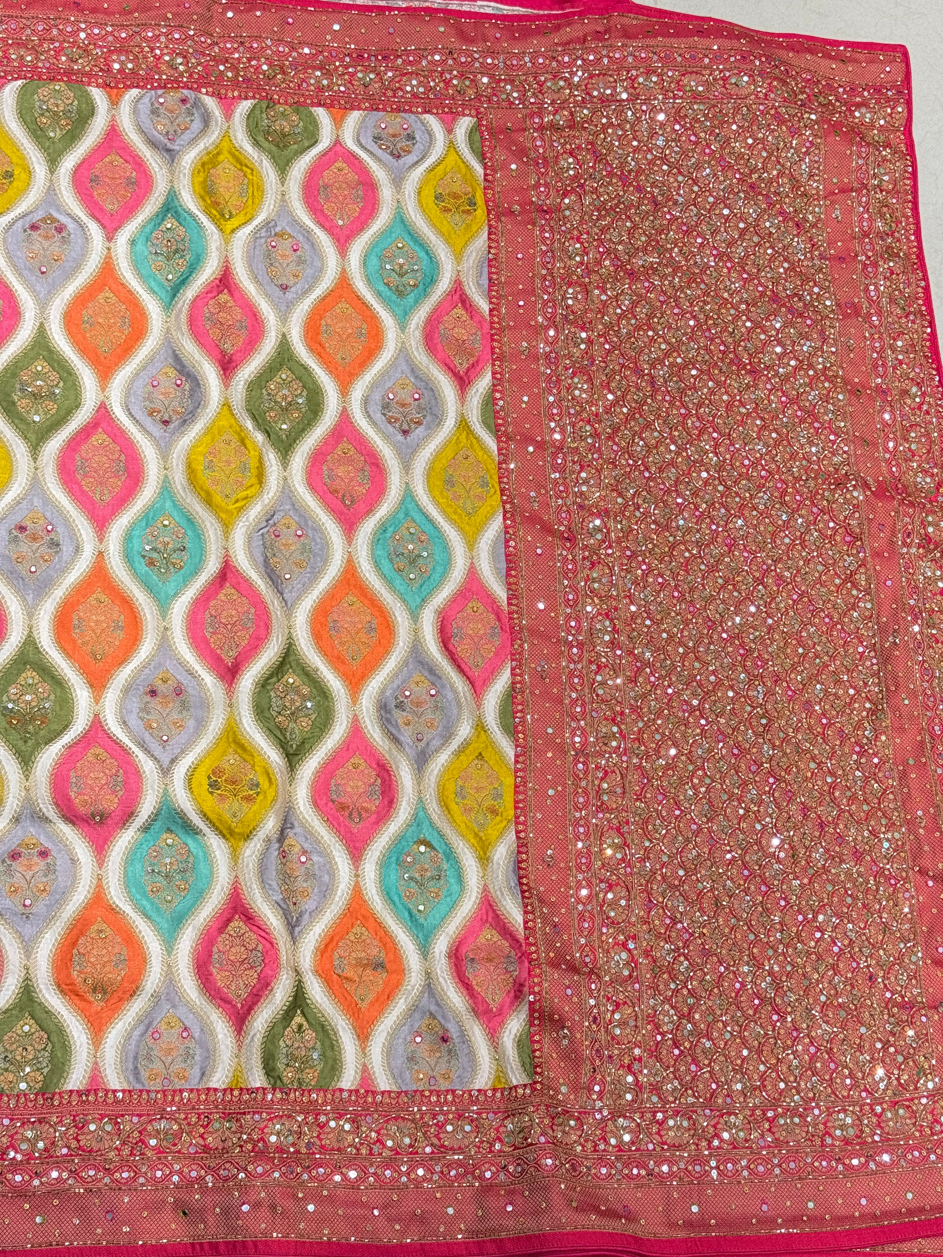 White Rani Rangkat Modal Satin Hand Embroidery Saree