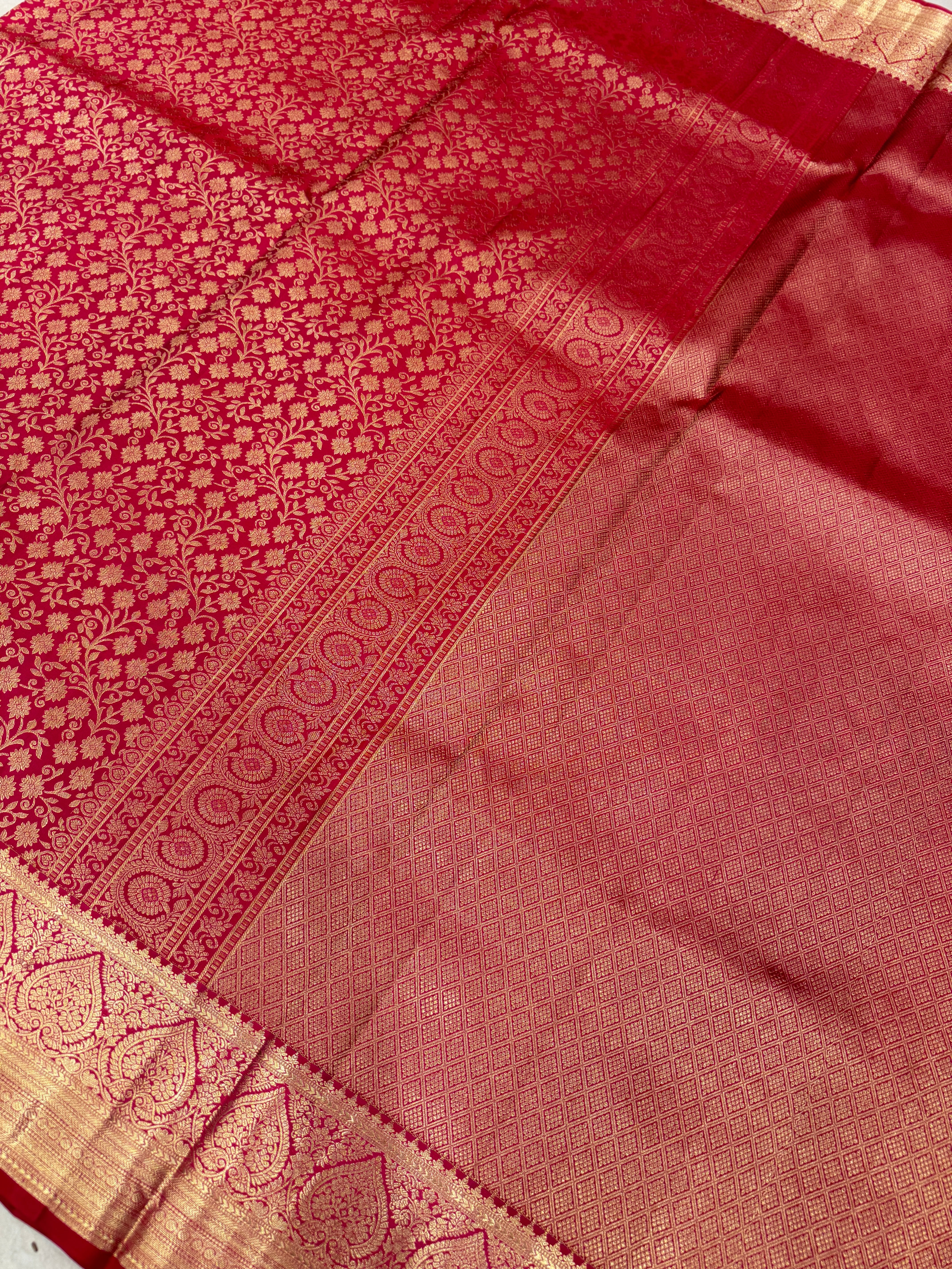 Crimson Floral Jaal Pure Silk Kanjivaram Saree