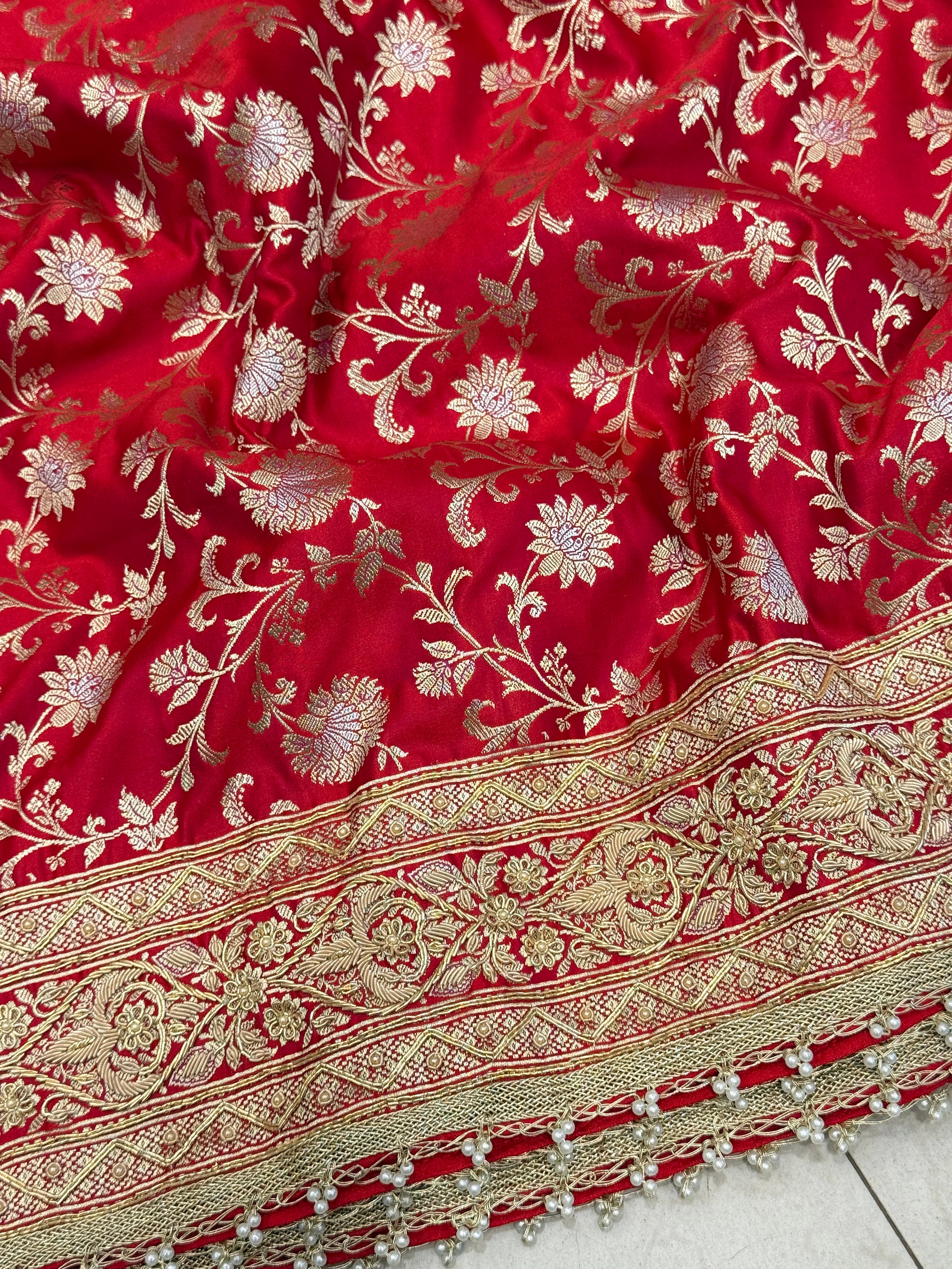 Red Banarasi Silk Small Jaal Zardosi Saree