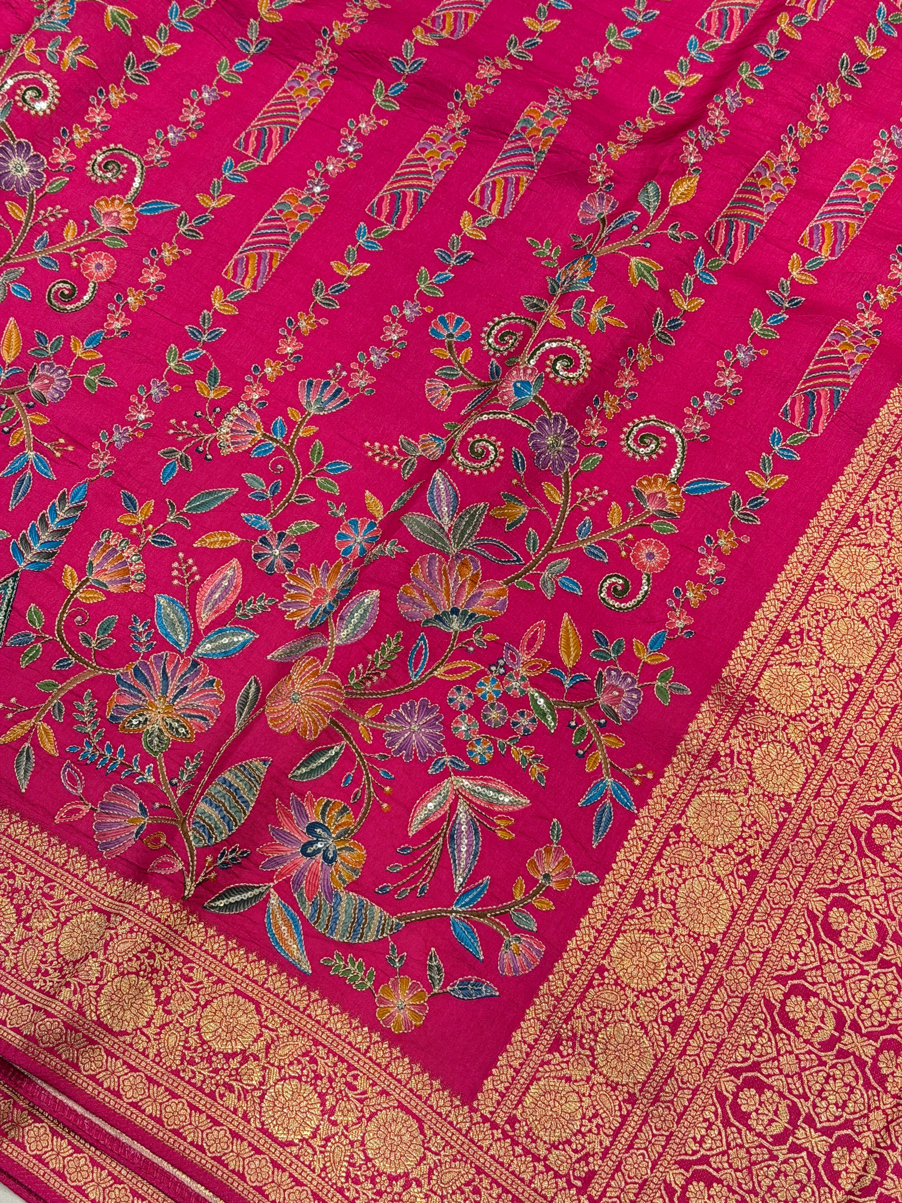 Rani Contemporary Banarasi Munga Pita Embroidery Saree