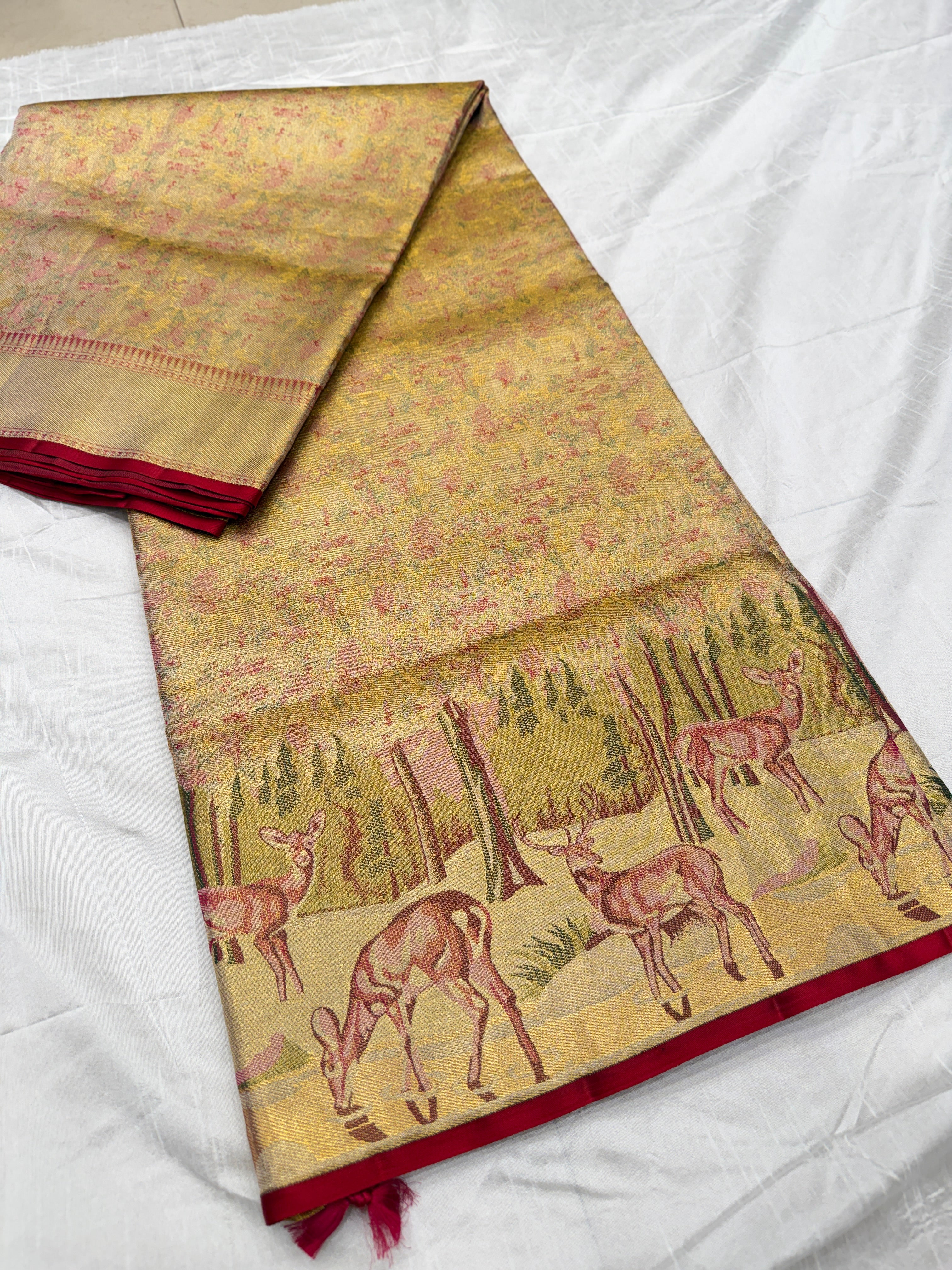 Red Hiraniya Weave Handloom Kanjivaram Tissue Silk Saree