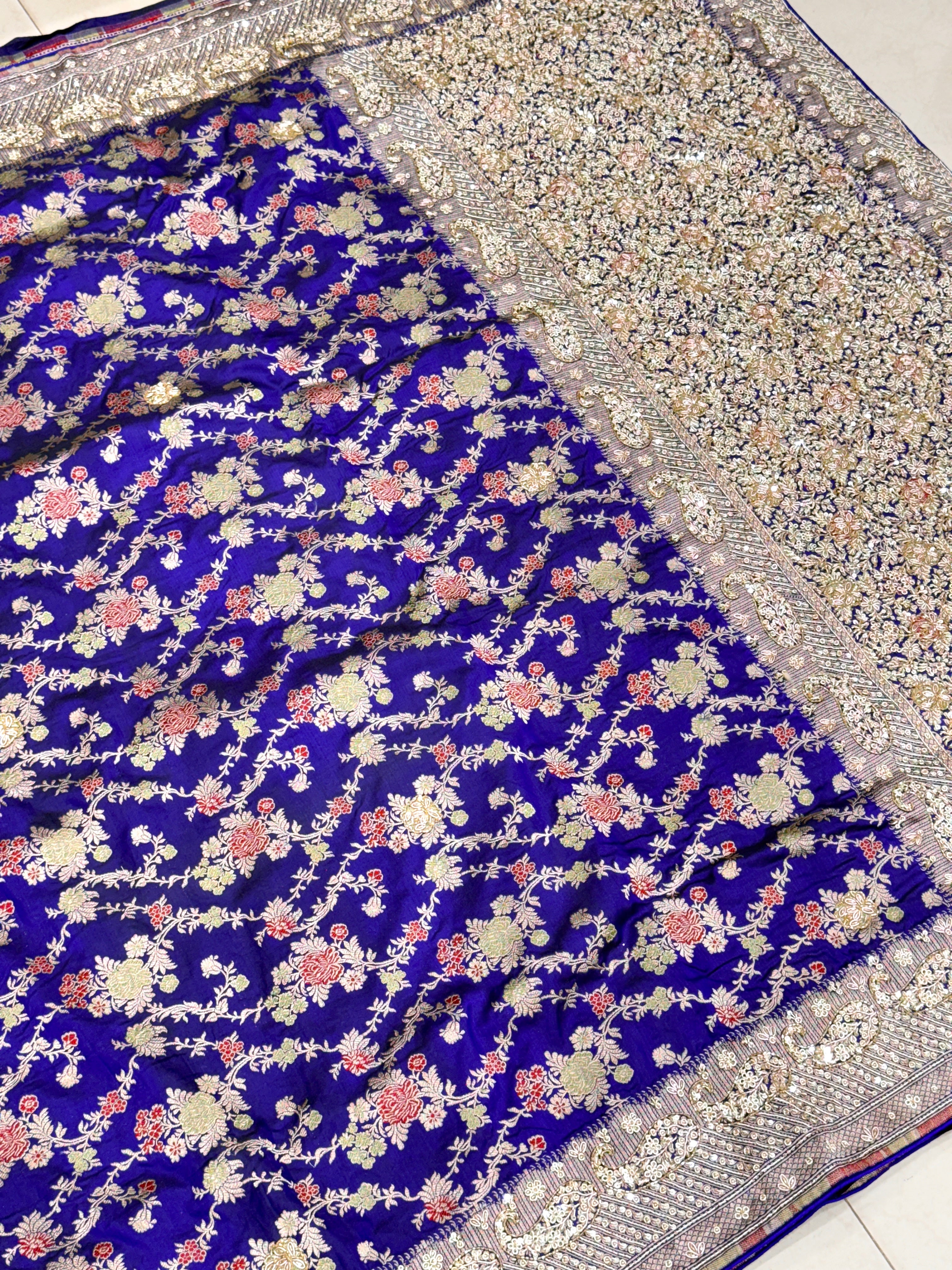 Violet Meenakari Katan Zardosi Embroidery Saree