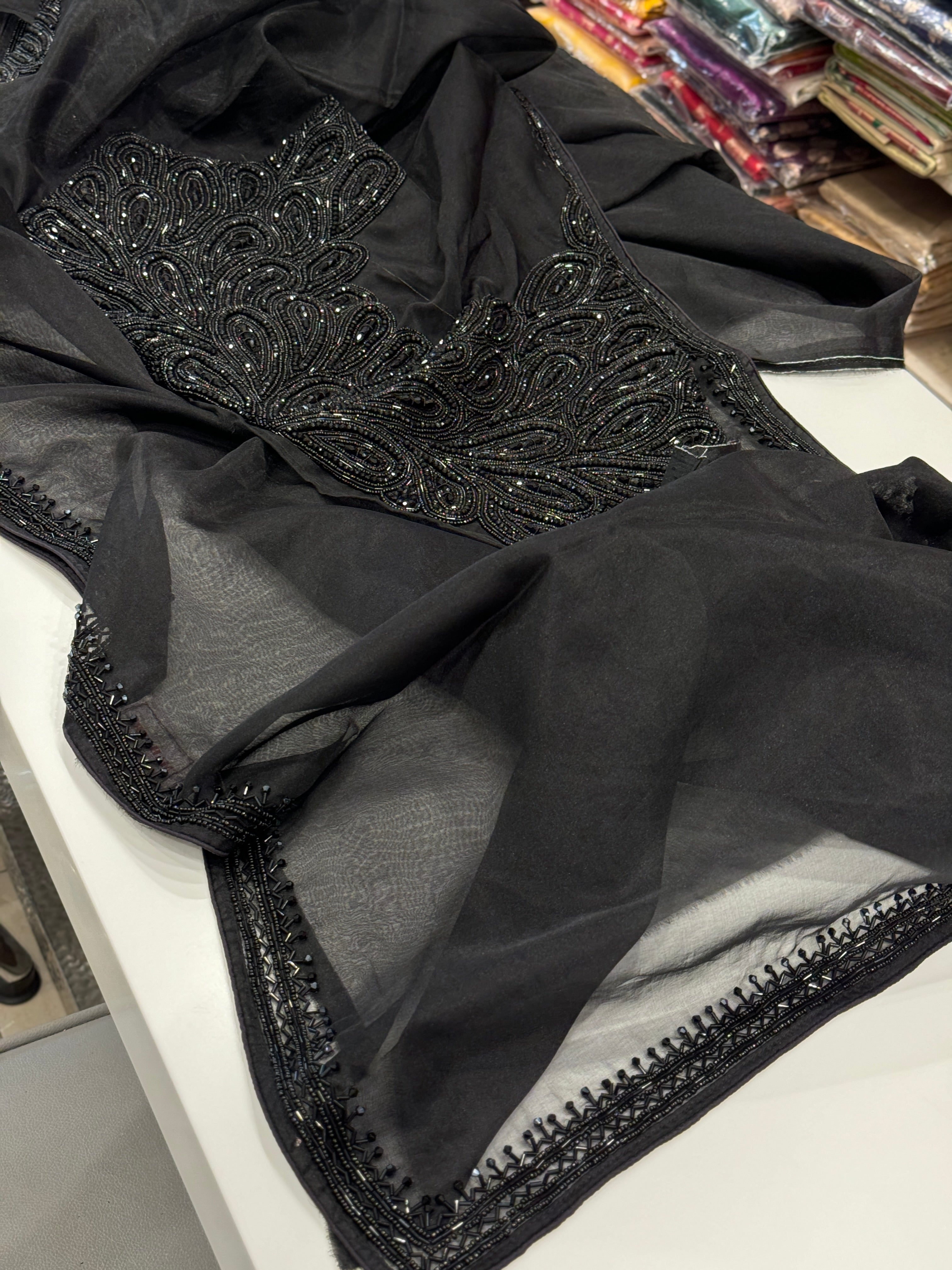 Black Organza Saree with Heavy Covert Design Blouse