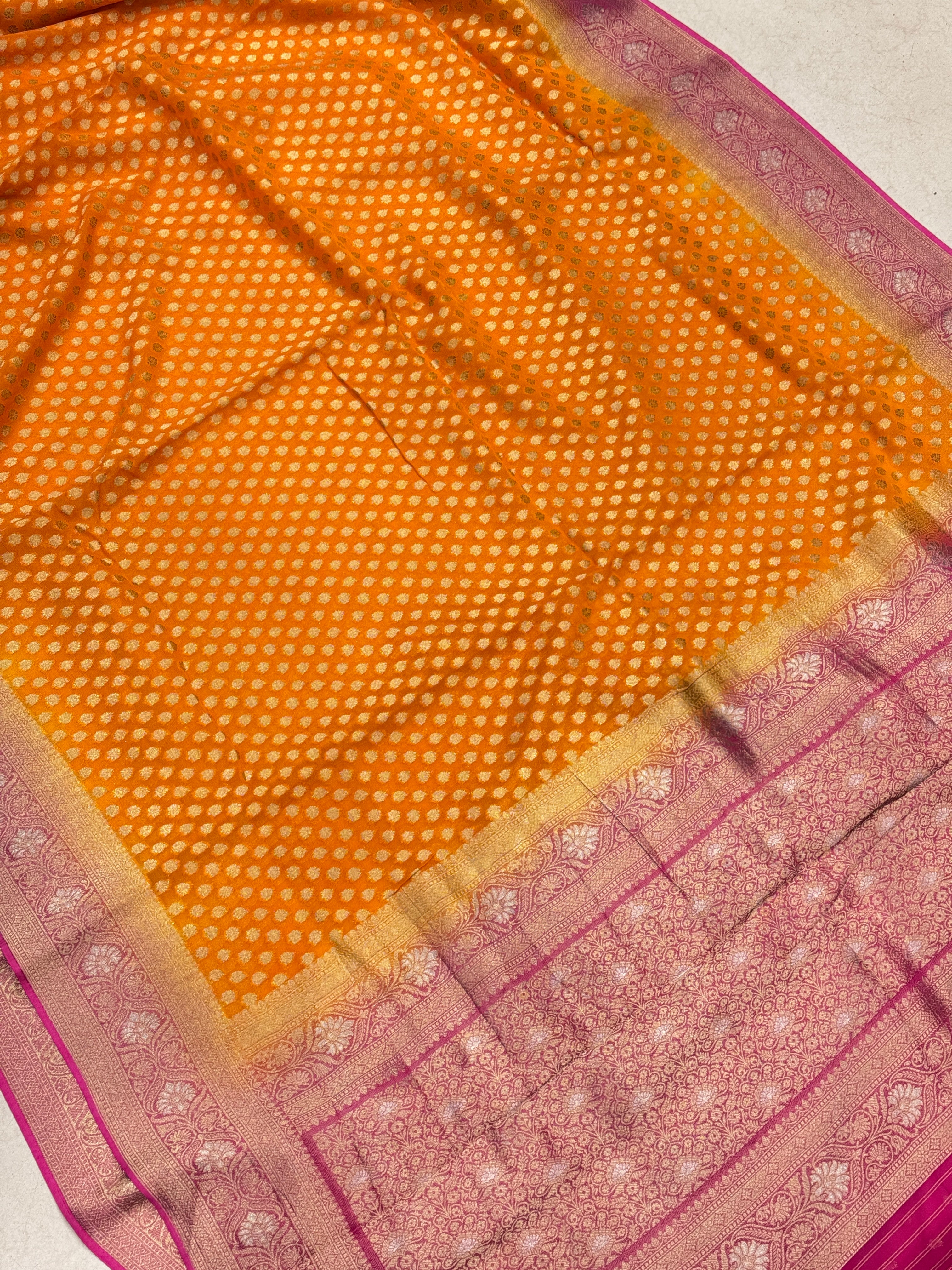 Orange Rani Banarasi Georgette Butti Saree