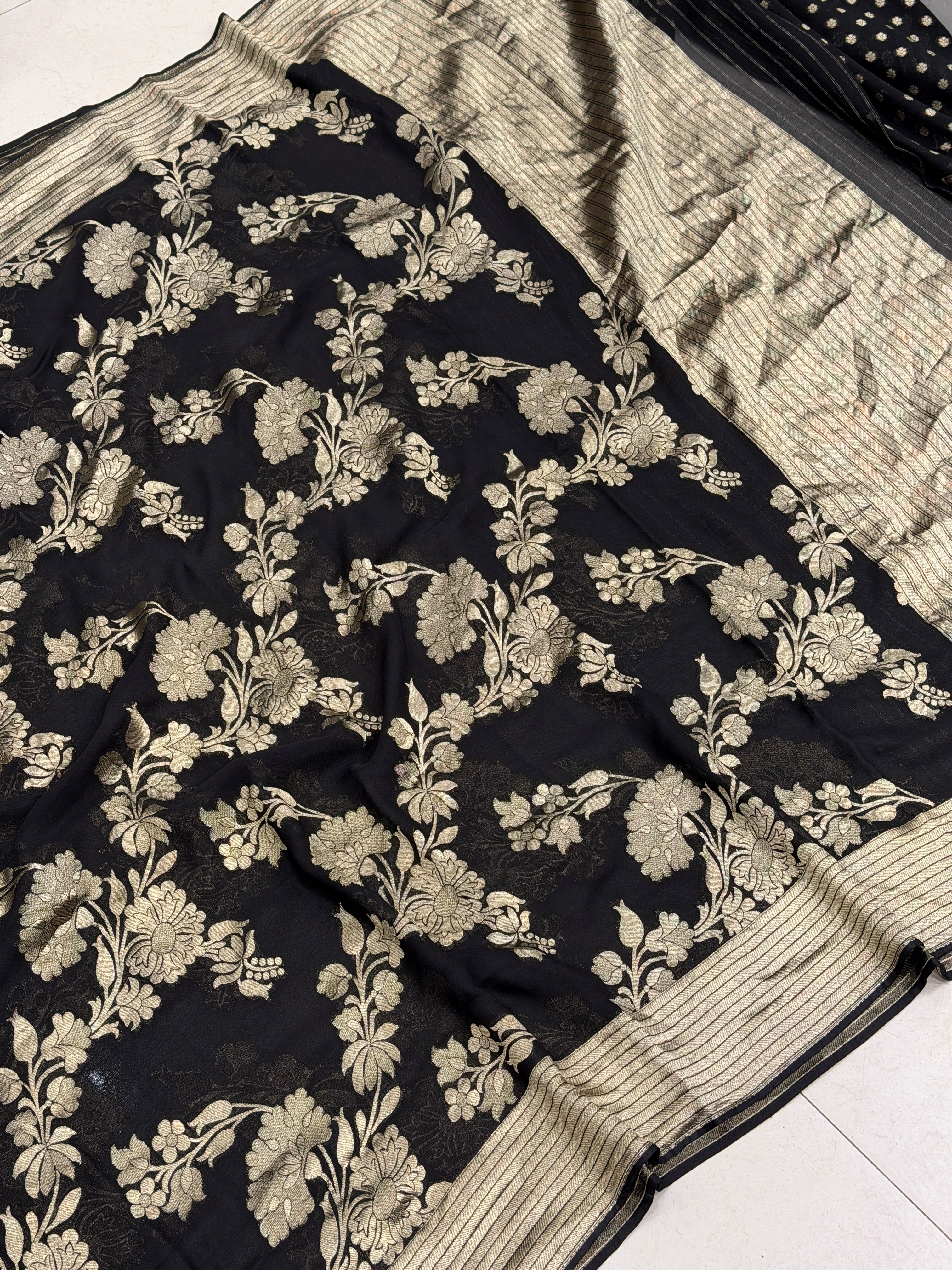 Black Banarasi Khaddi Georgette Zari Jaal Saree