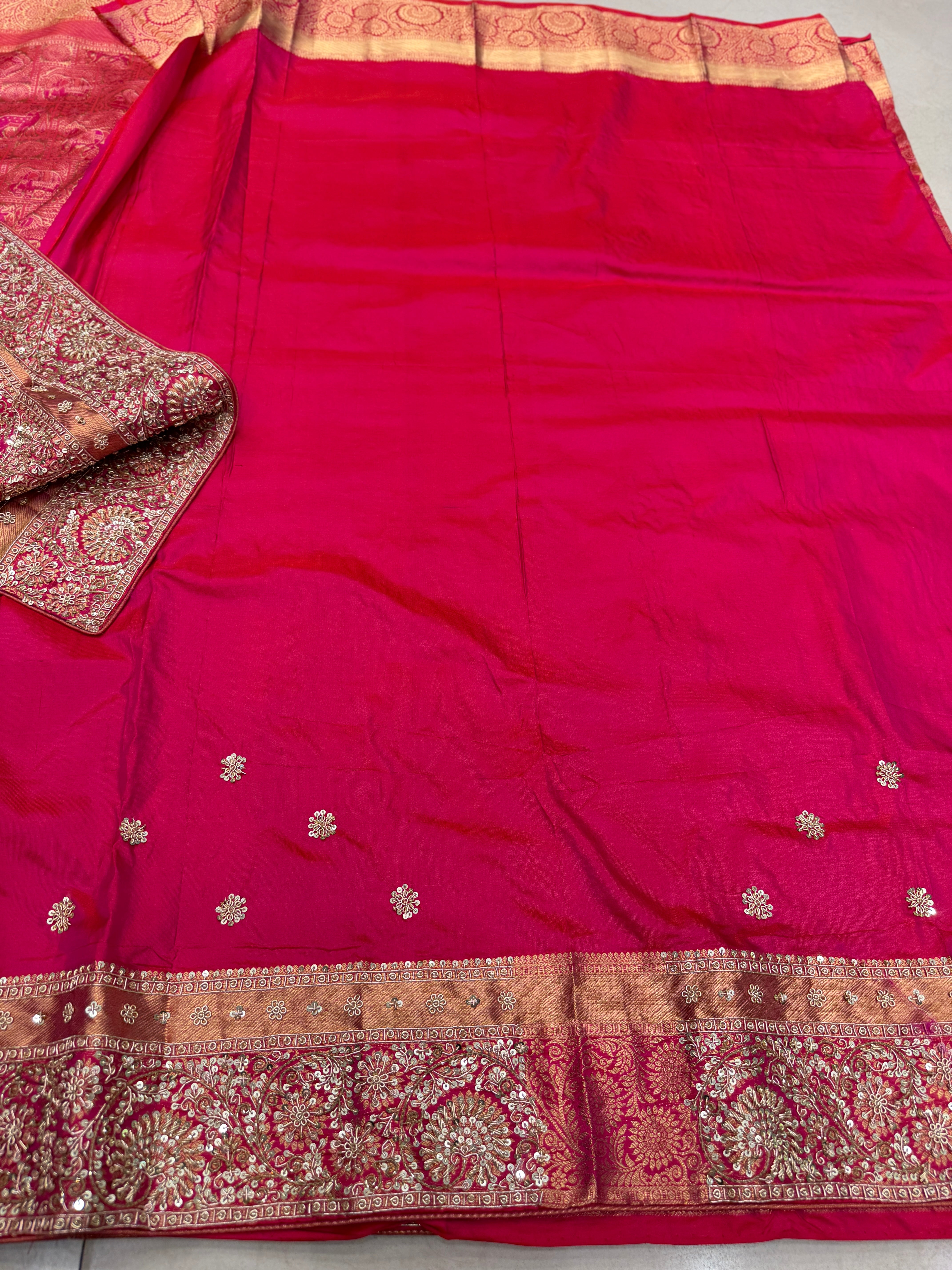 Rani Pink Shikara Kanjivaram Hand Embroidery Zardosi Saree