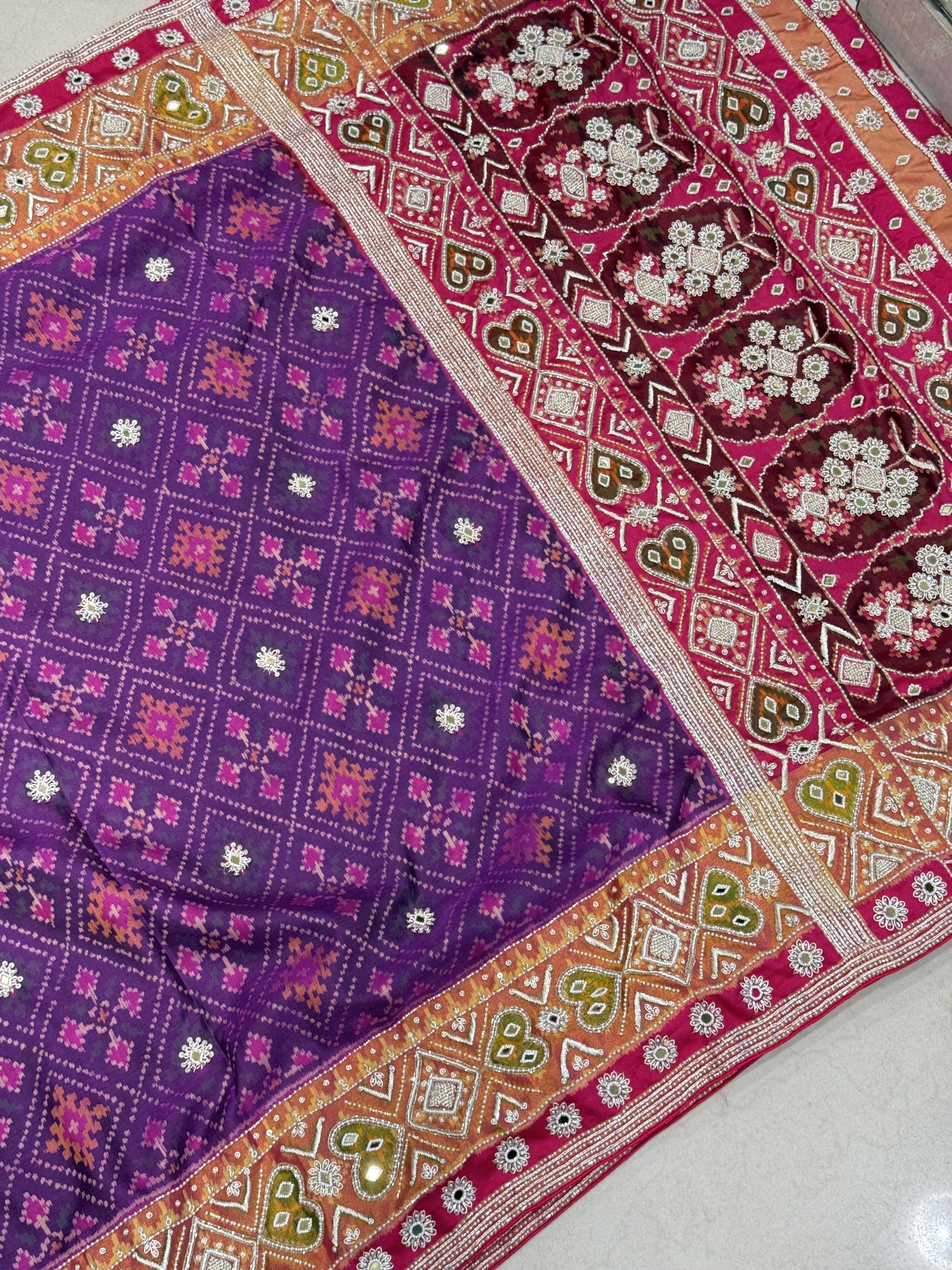 Violet Handloom Patola with Zardozi Moti Embroidery