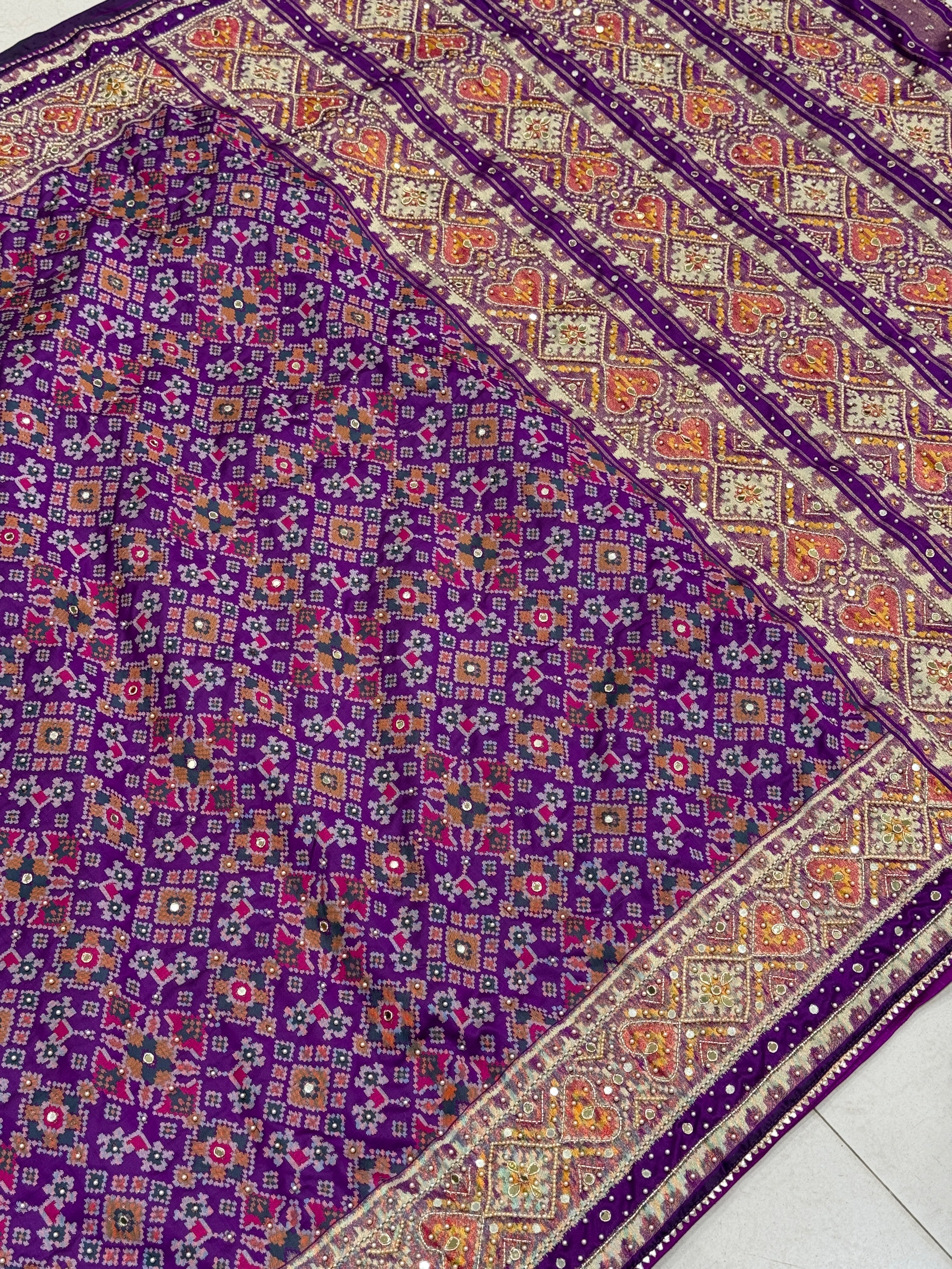 Violet Patola Moti Hand Embroidery Saree