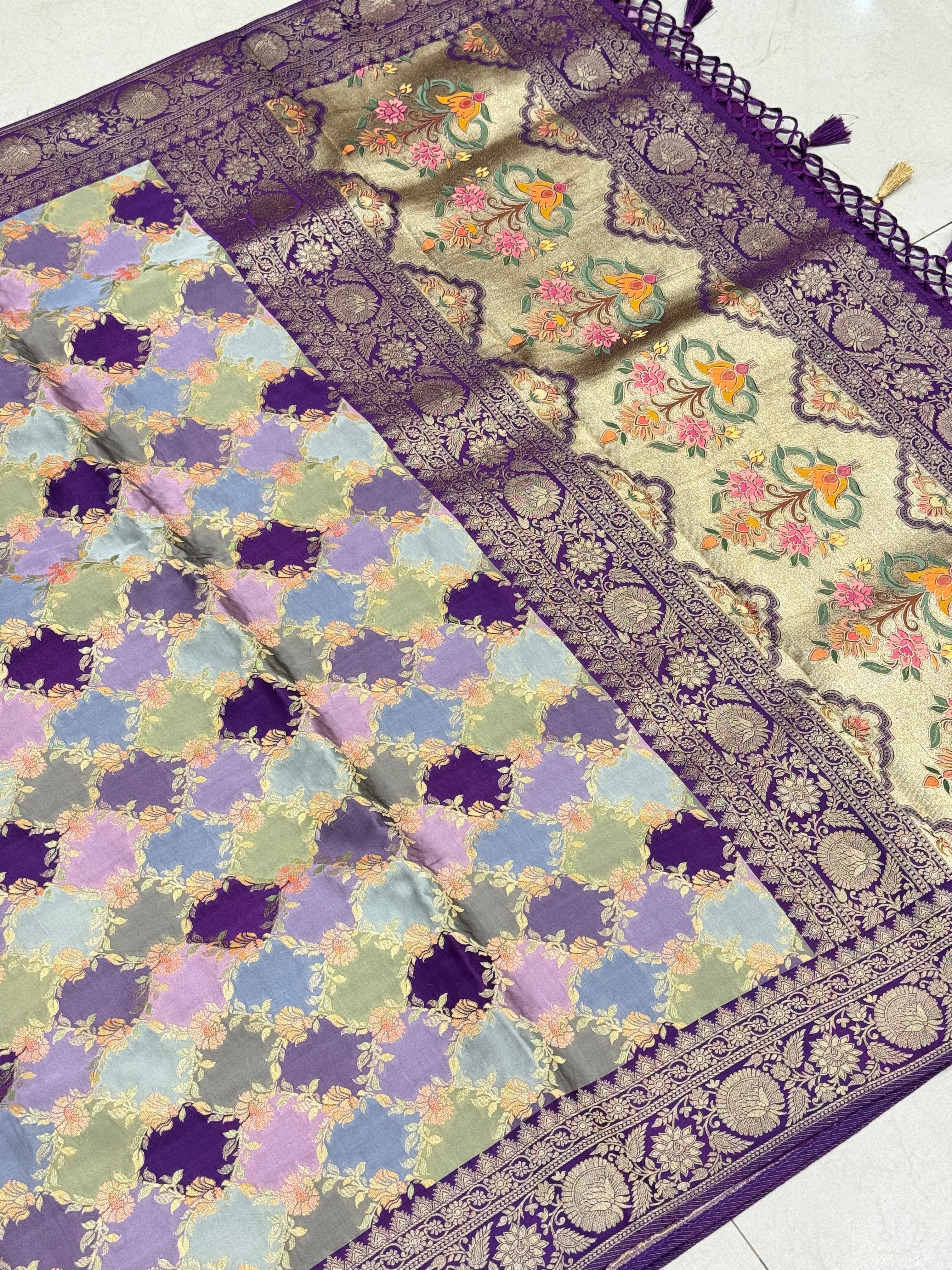 Violet Banarasi Modal Rangkat Jaal Saree