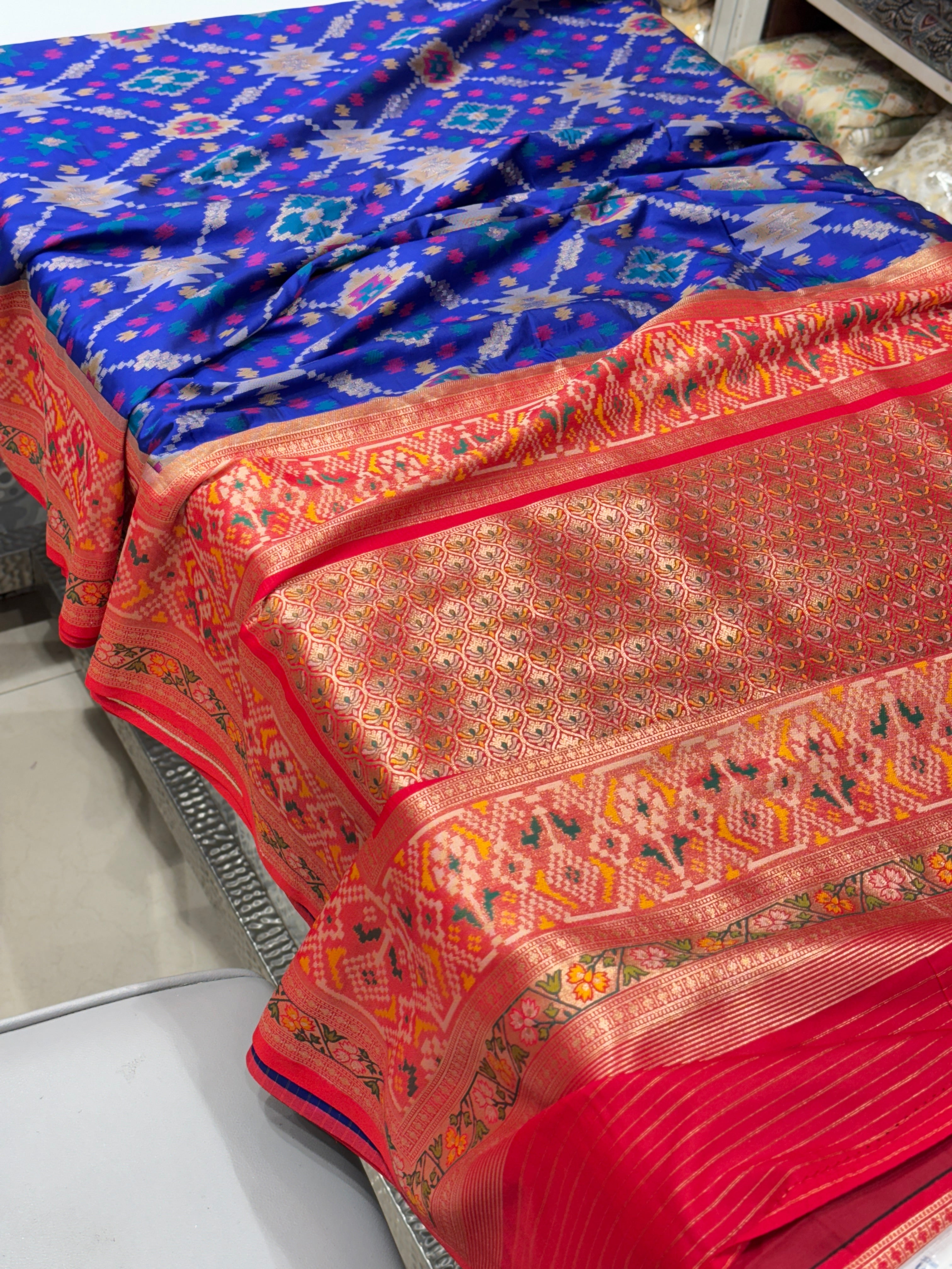 Blue Banarasi Patola Tissue Style Border and pallu