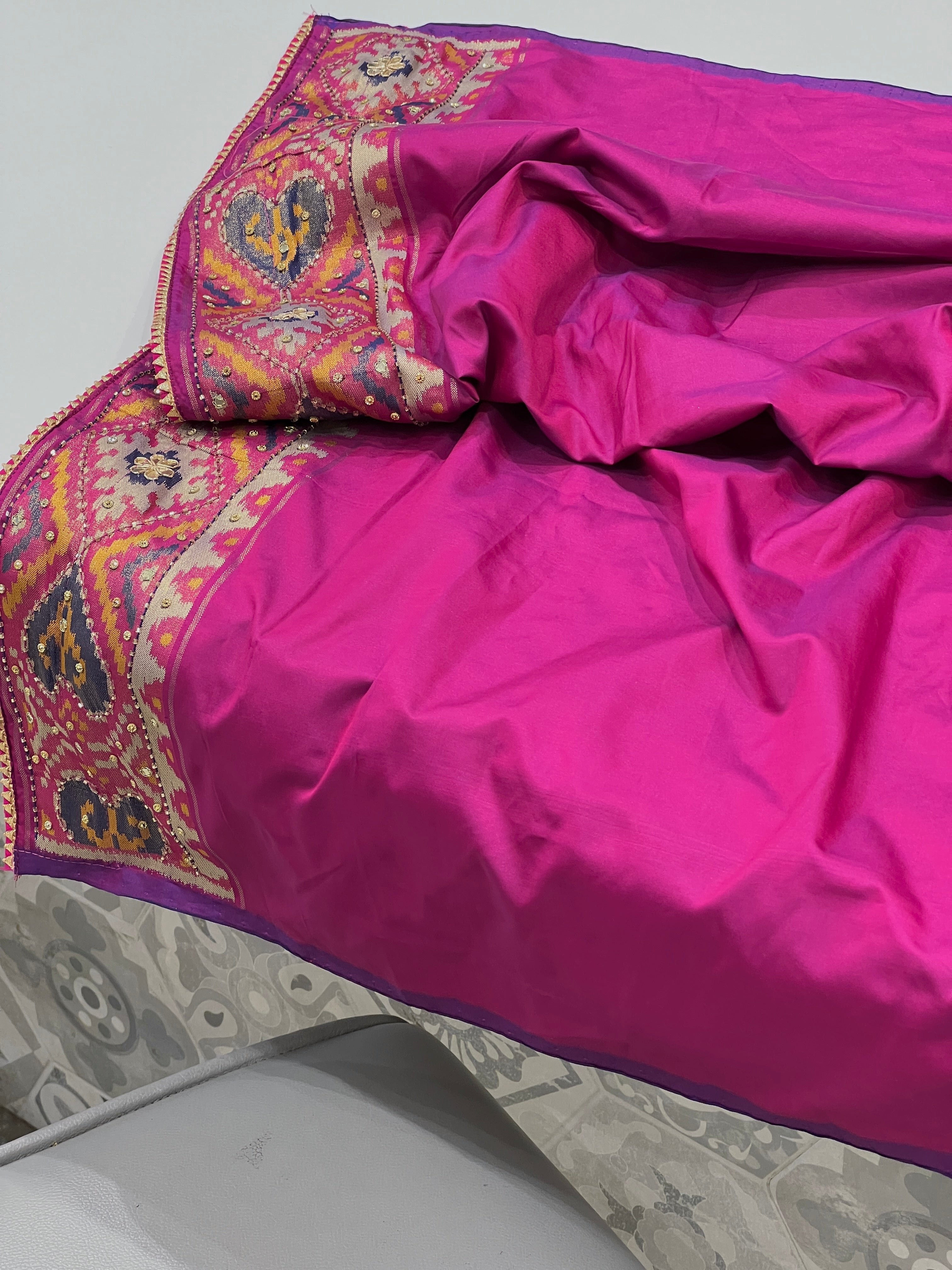 Purple Patola Hand Embroidery Saree with Real Mirrors