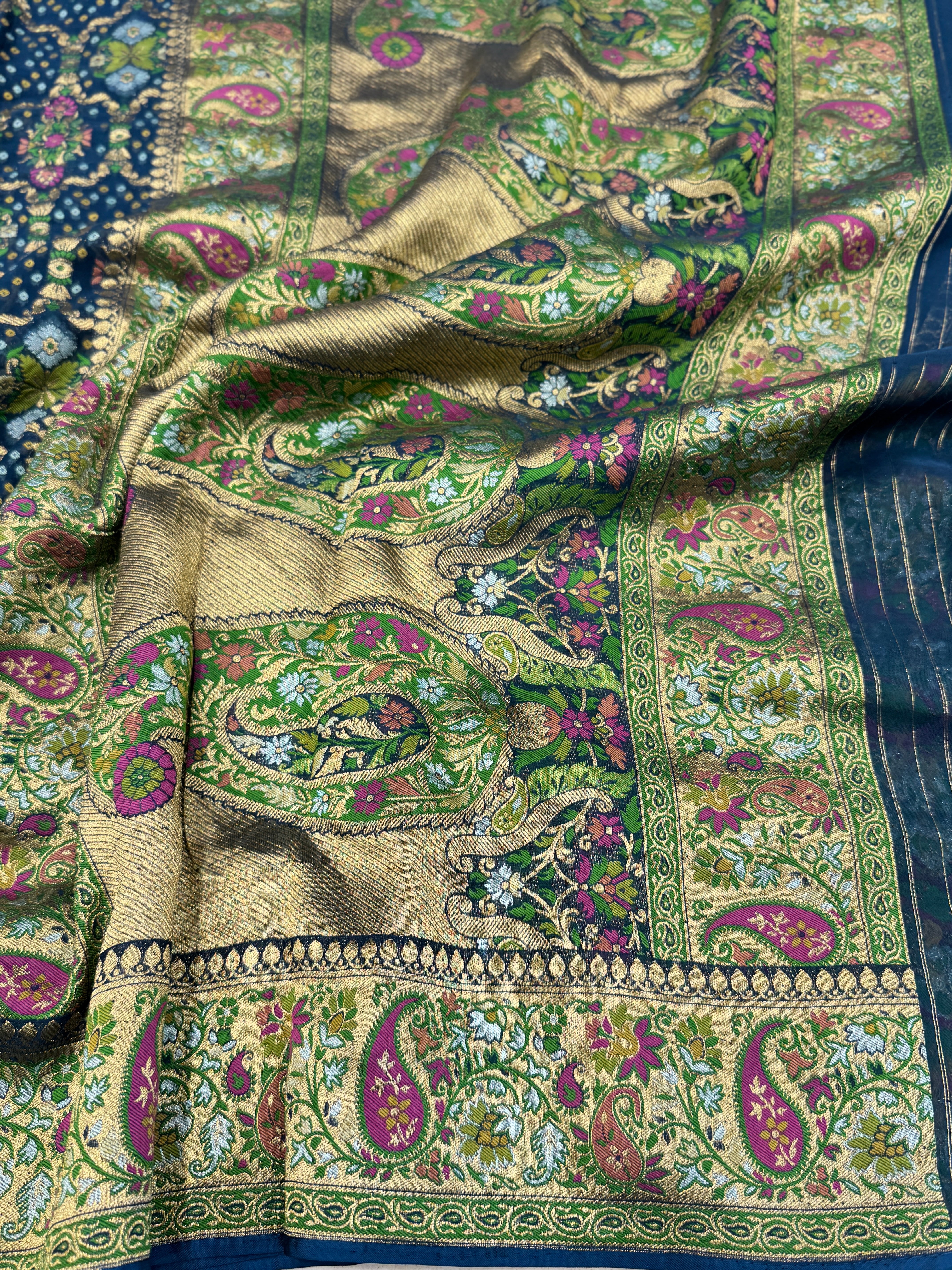 Blue Weaved Bandhej Meenakari Saree