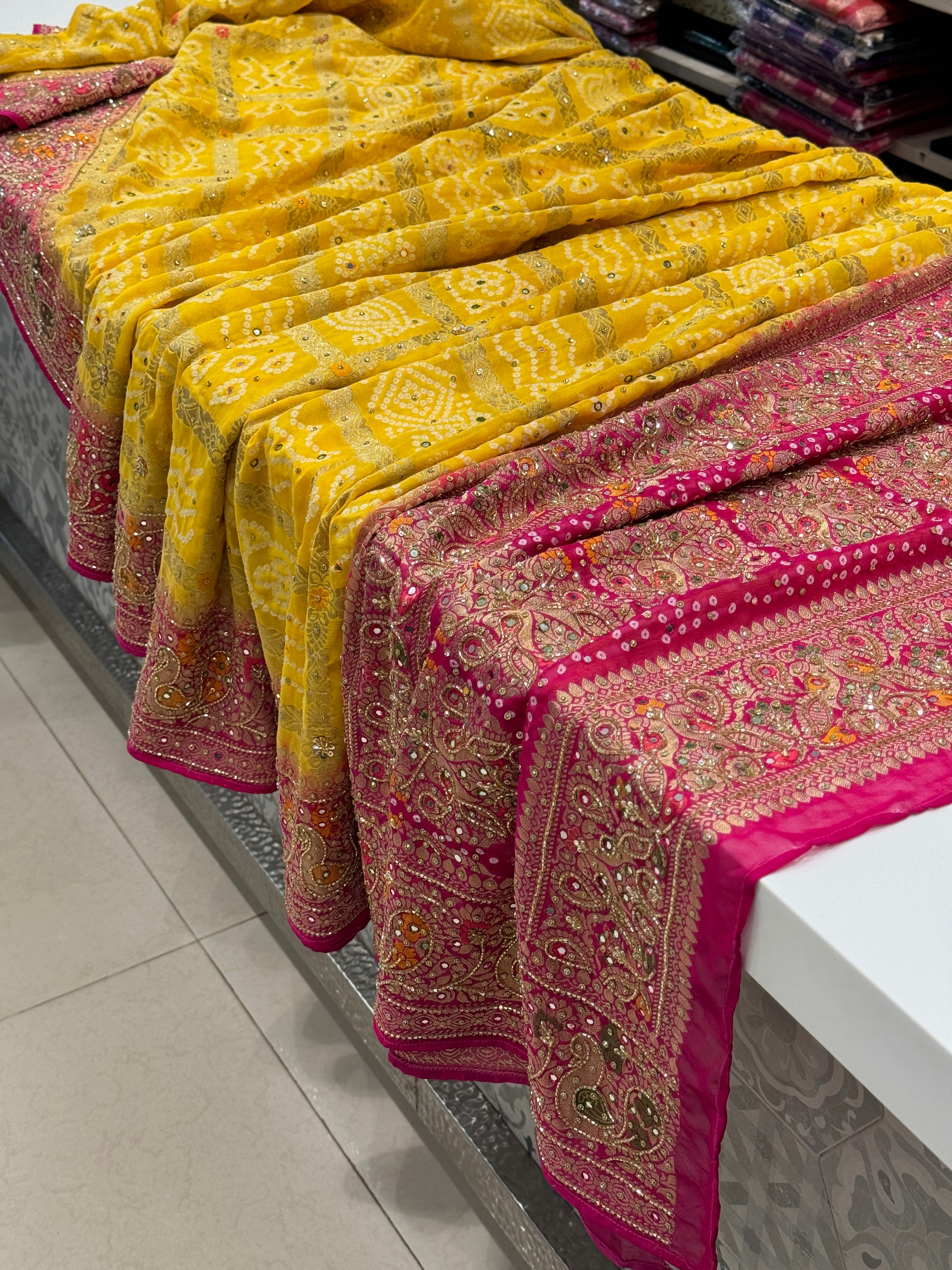 Yellow Rani Gharchola Embroidery Saree