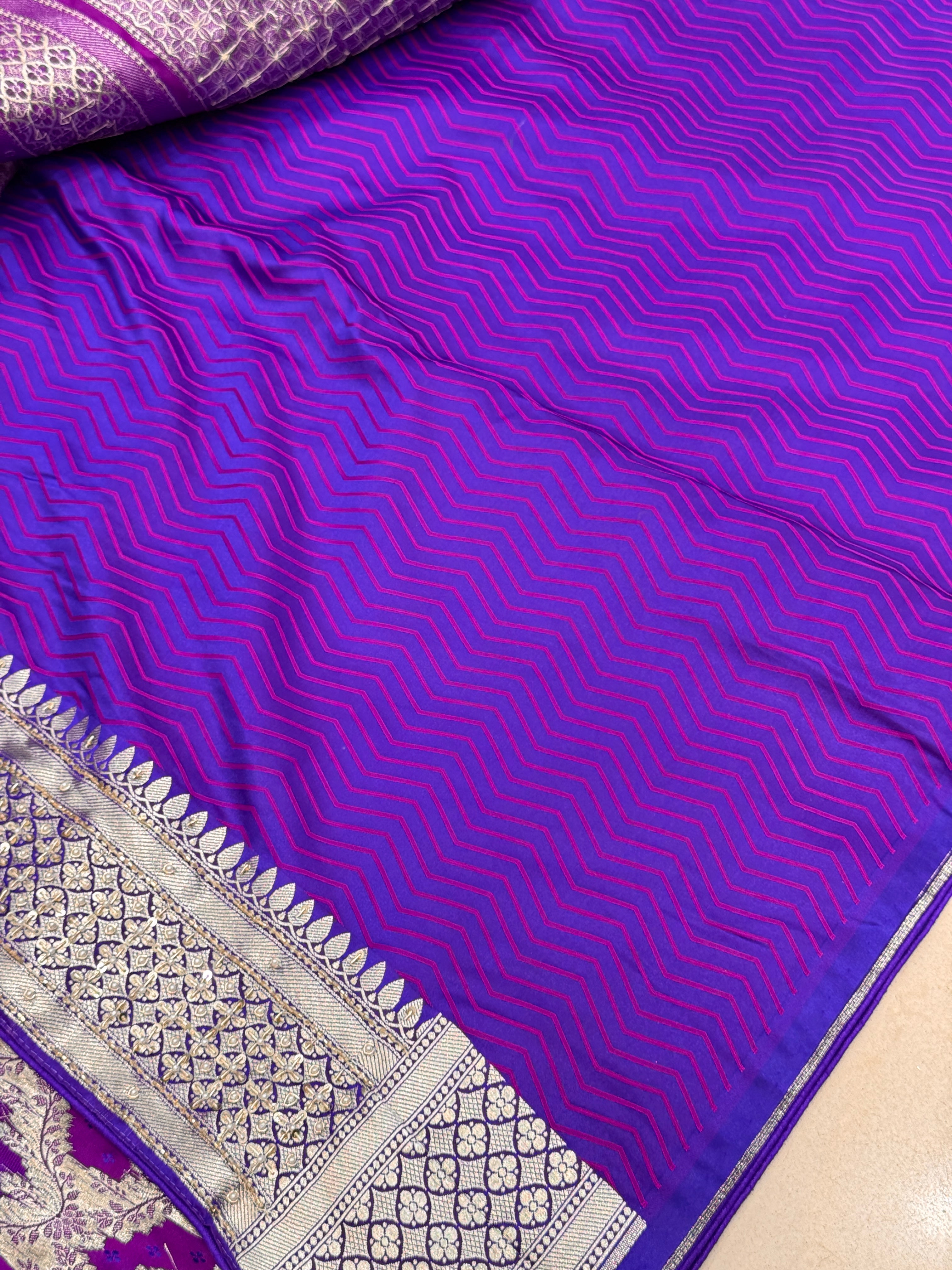 Purple Violet Rangakt Banarasi Silk Zardozi Hand Embroidery Saree