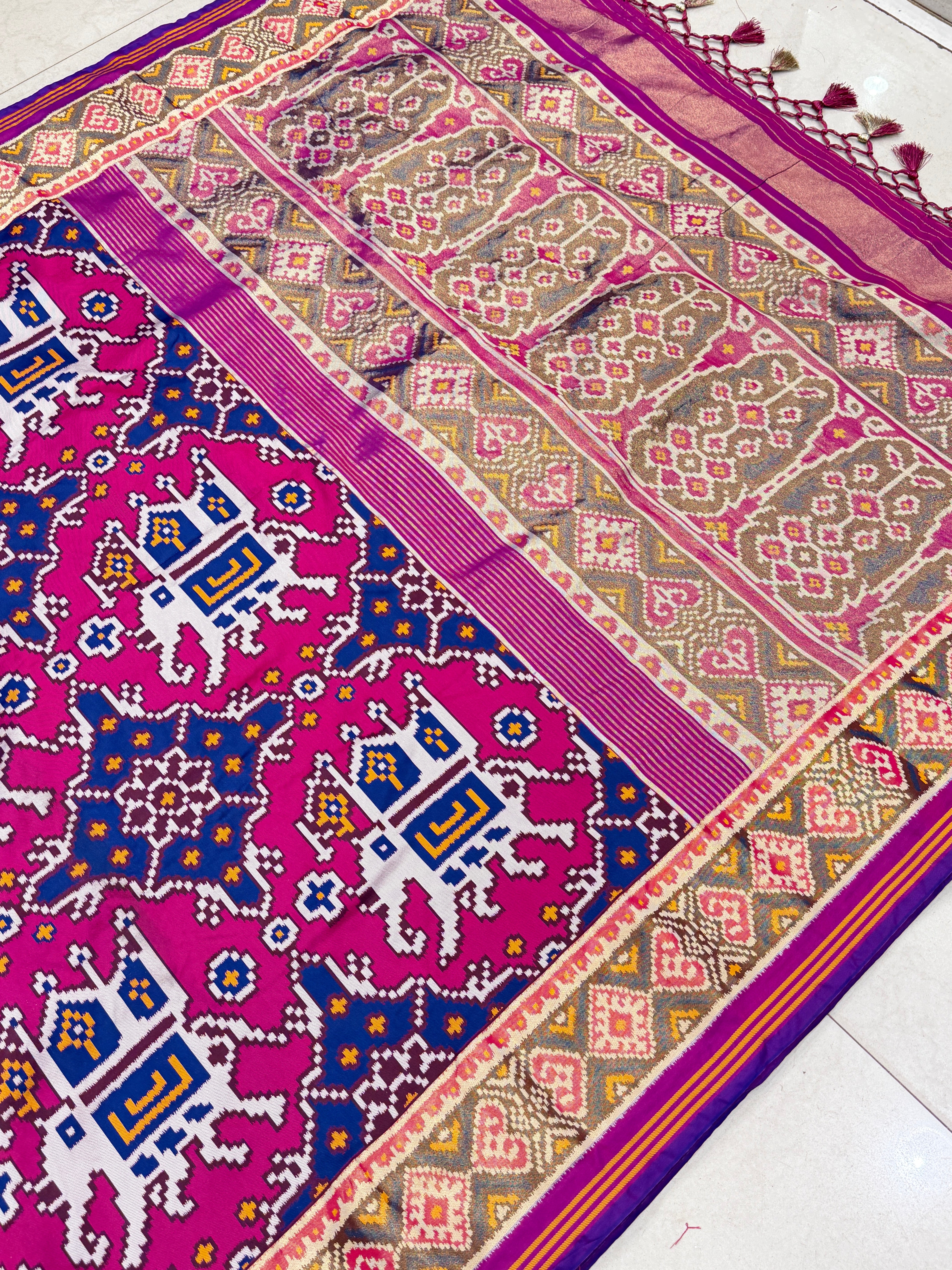 Rani Blue Chabdi Elephant Semi Silk Weaved Patan Patola Saree