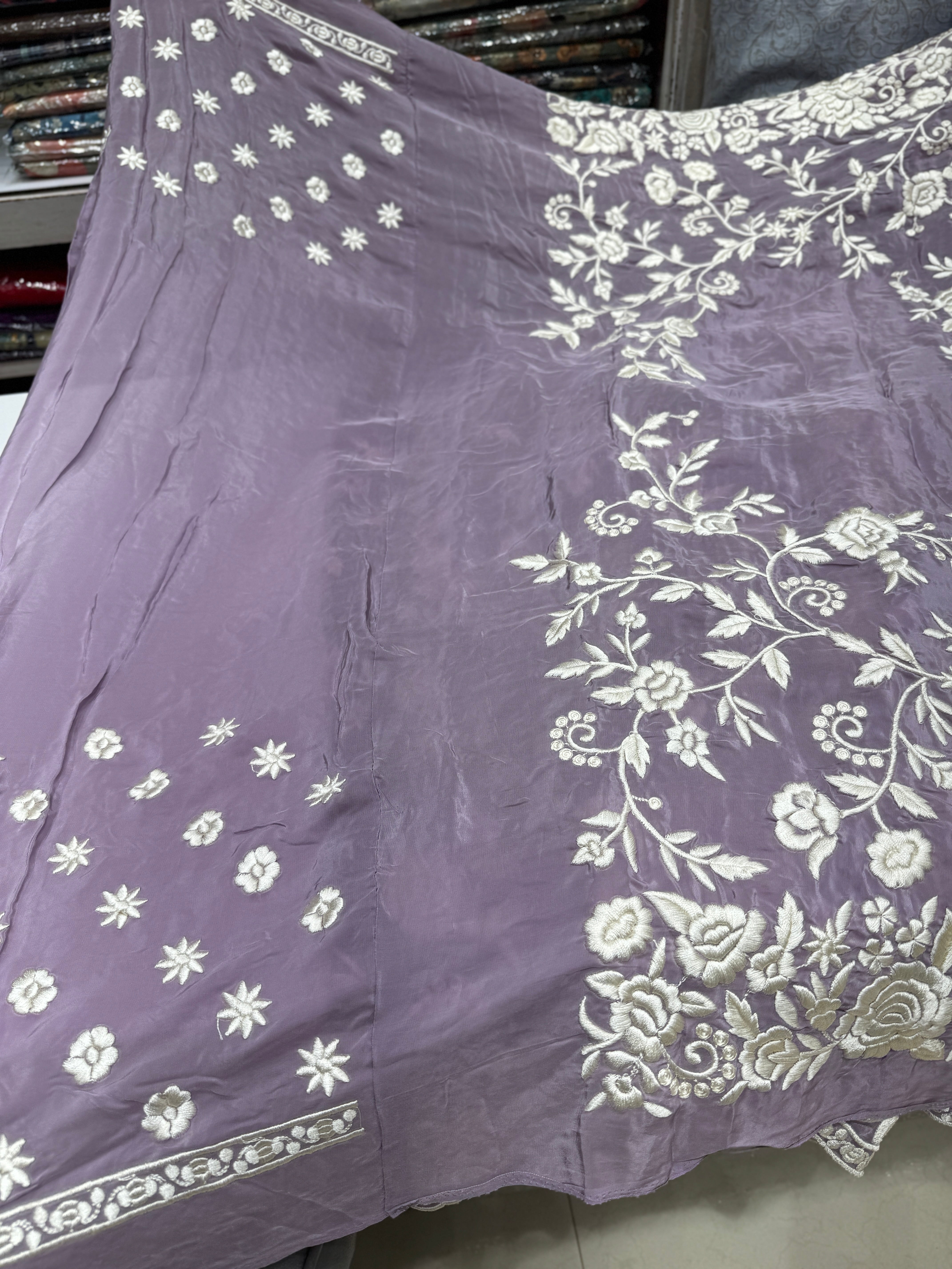 Lilac Crepe Floral Parsi Gara Saree