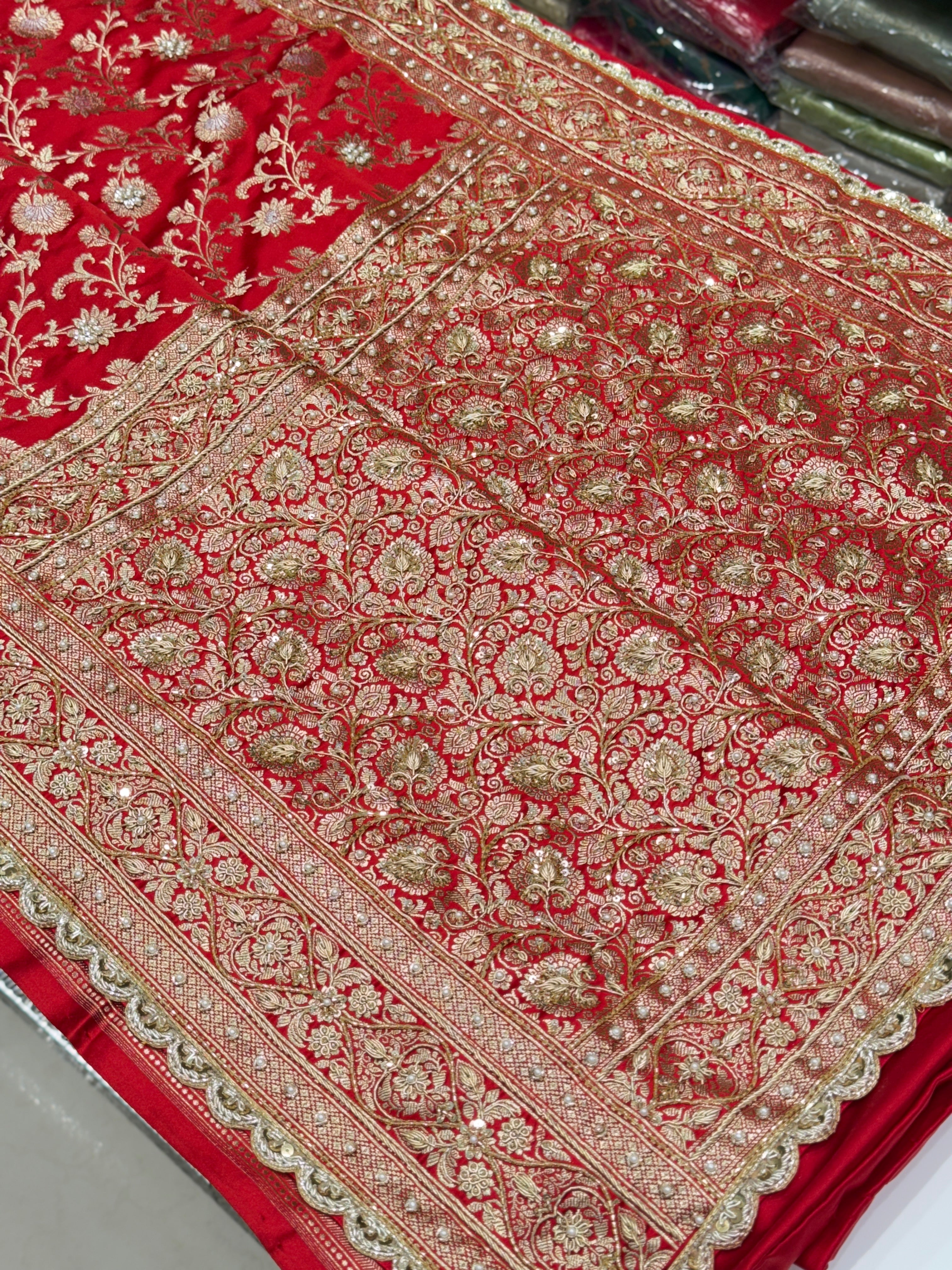 Red Small Jaal Banarasi Zardosi Embroidery Saree