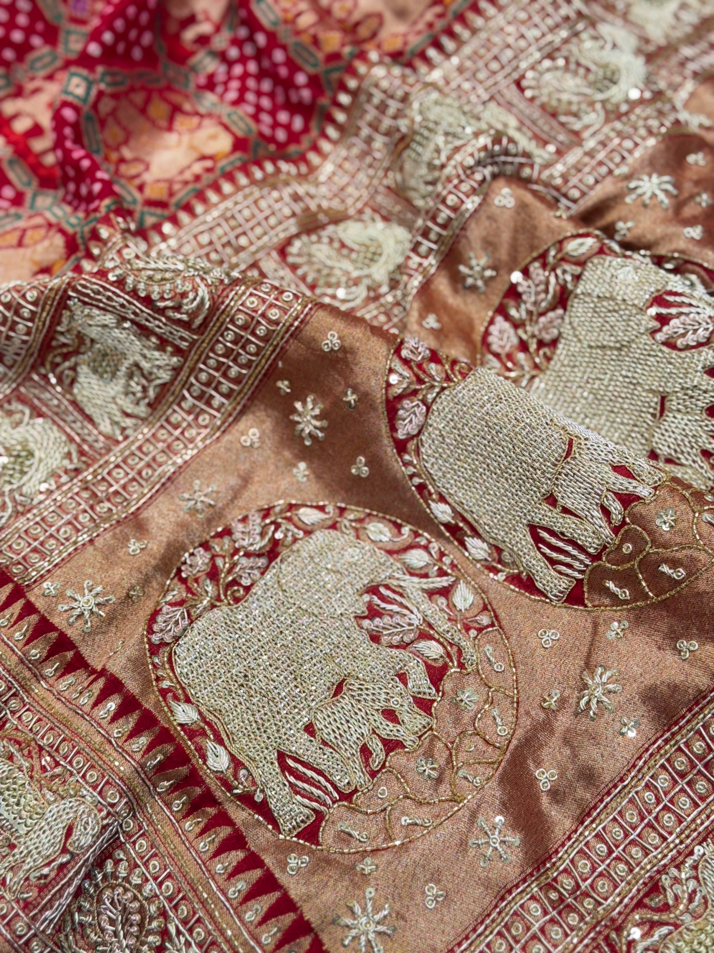 Red Bandhej Patola Zardosi Saree