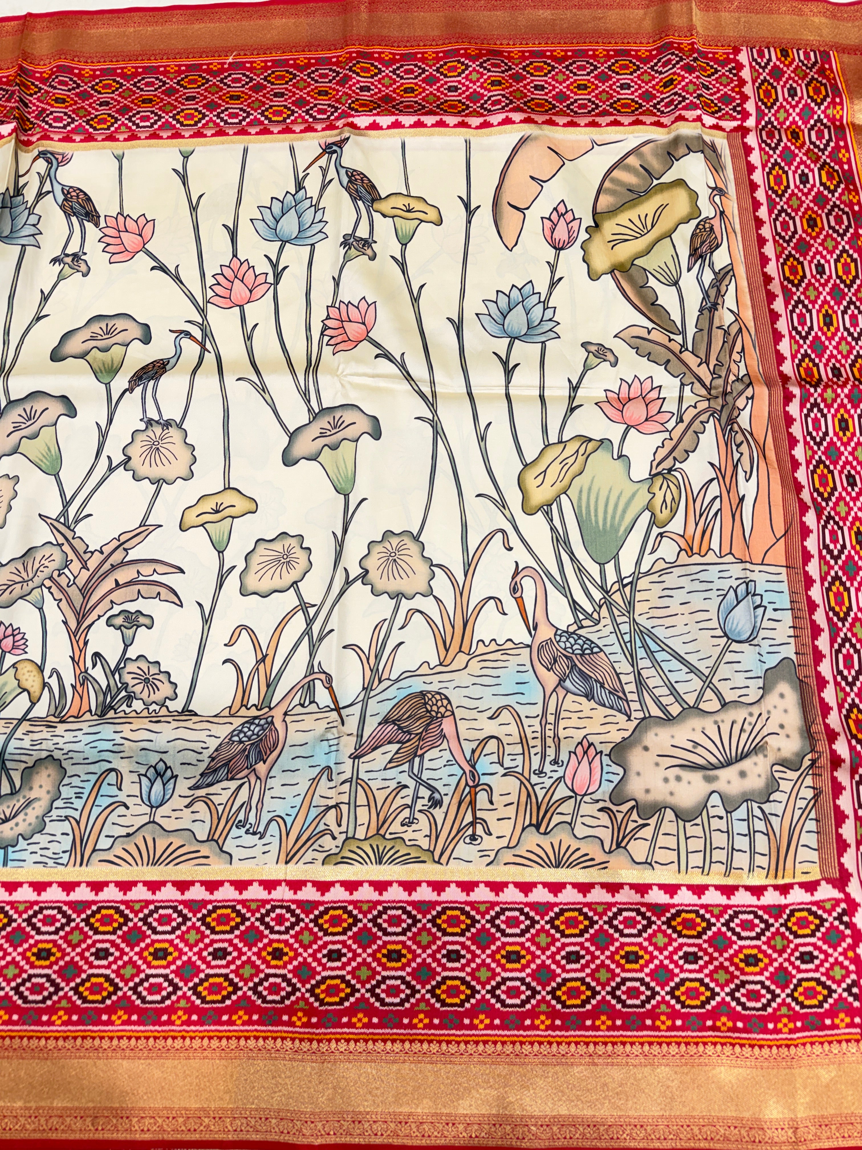 Kalamkari Print Patola Weaved Soft Silk Saree