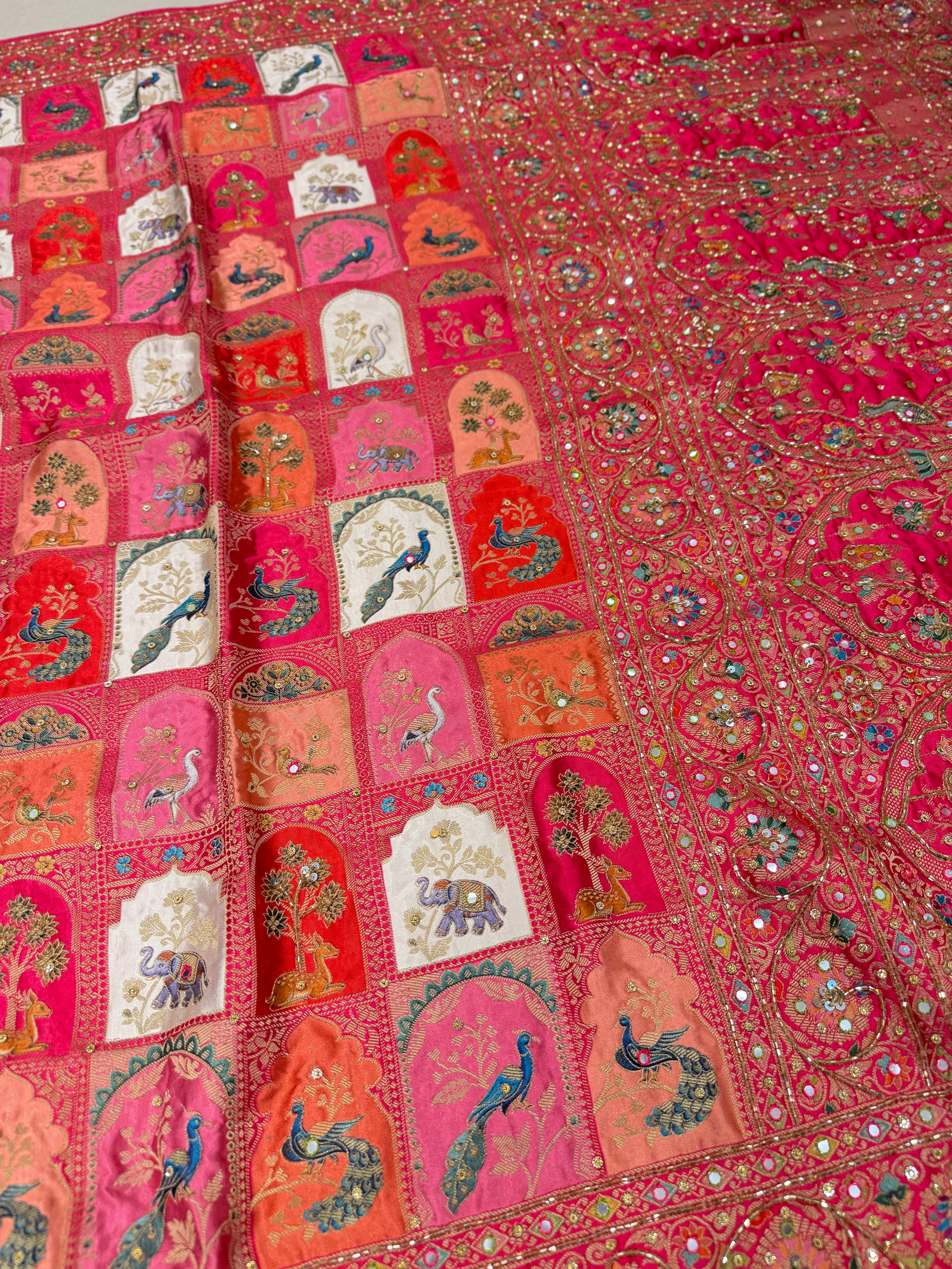 Banarasi Modal Rangkat Hawa Mahal Inspired Shikara Kutchi Hand Embroidery Saree