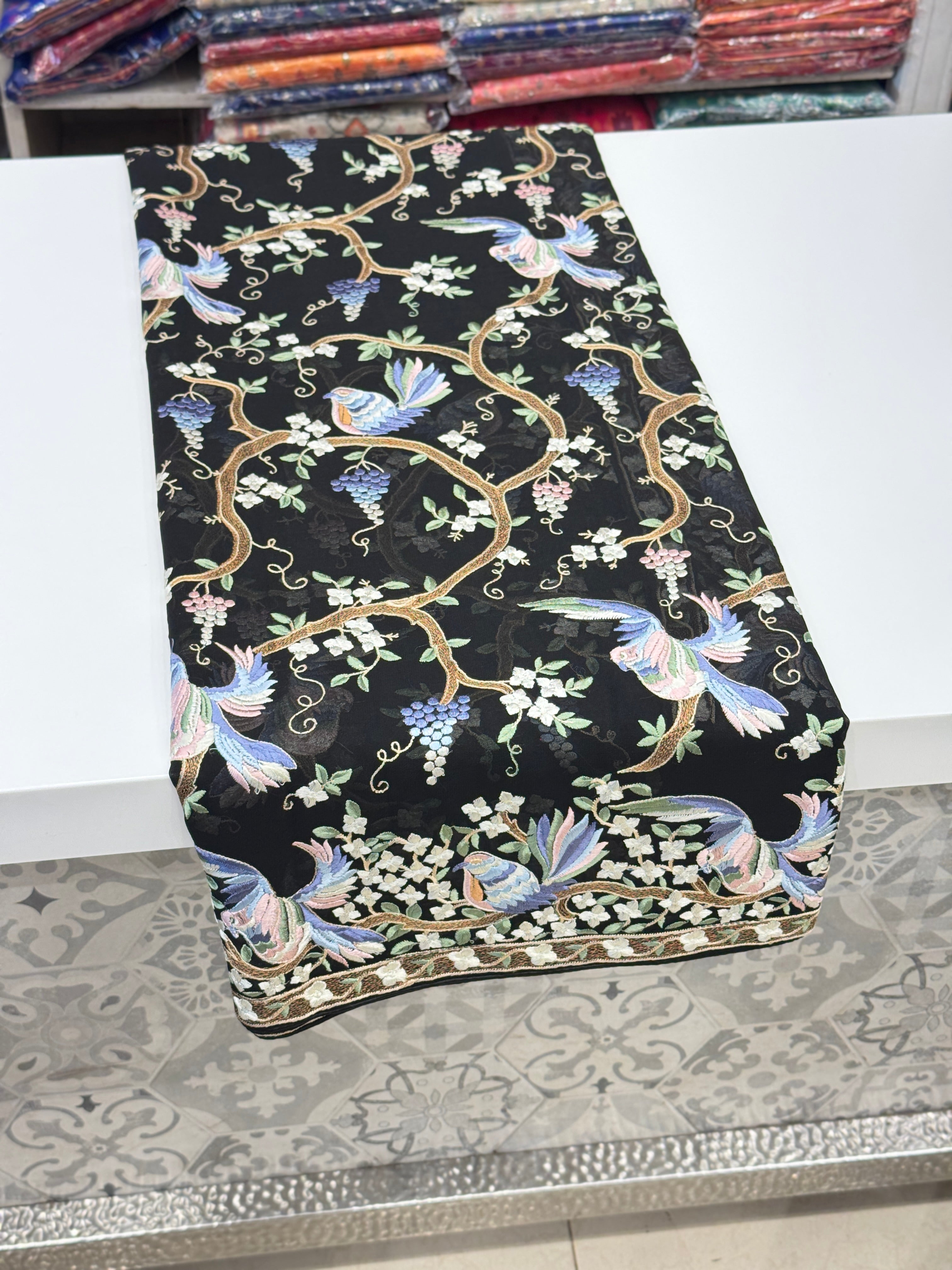 Black Georgette Chakla Chakli Parsi Gara Saree