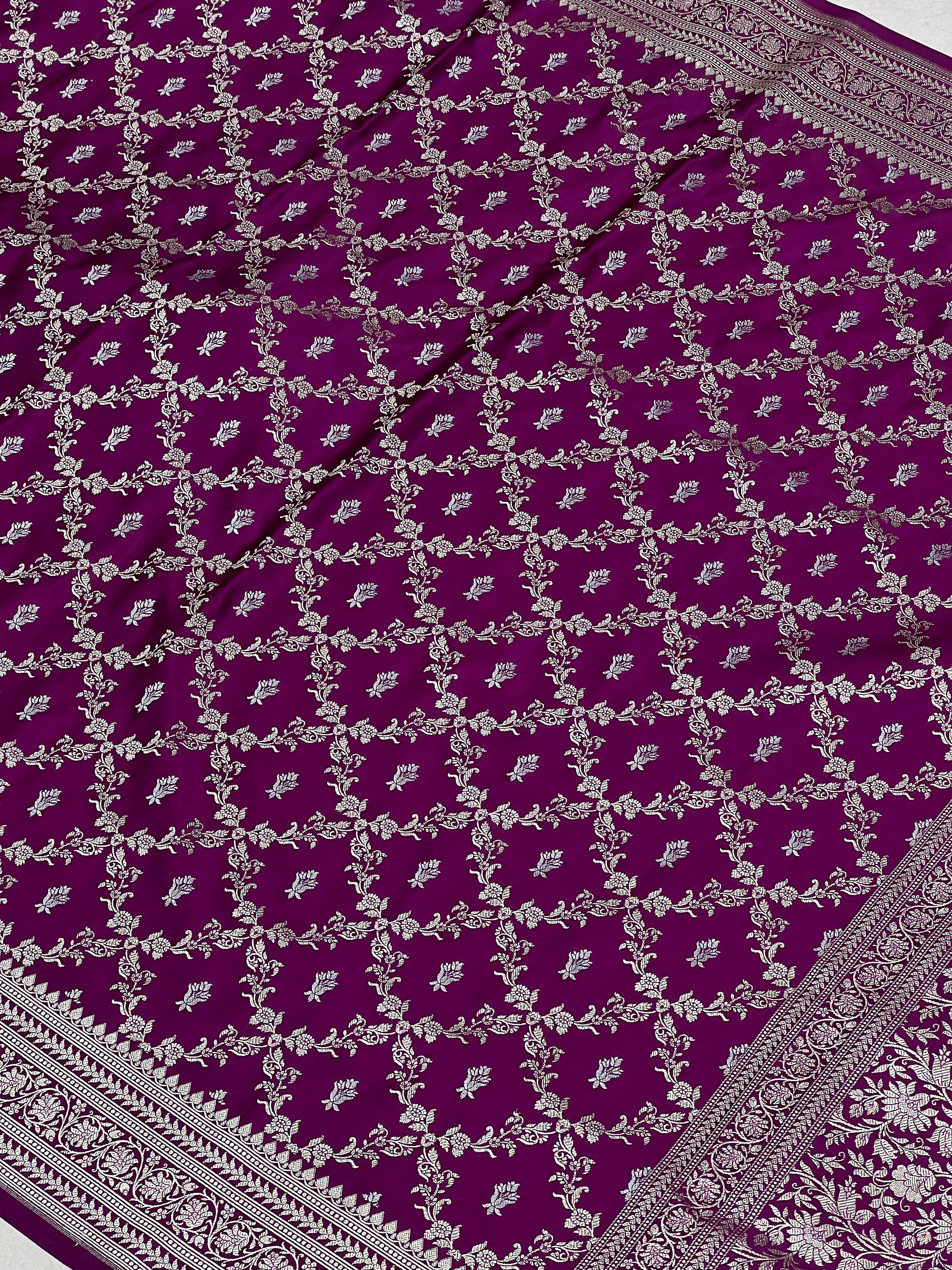 Wine Banarasi Silk Criss Cross Butti Saree