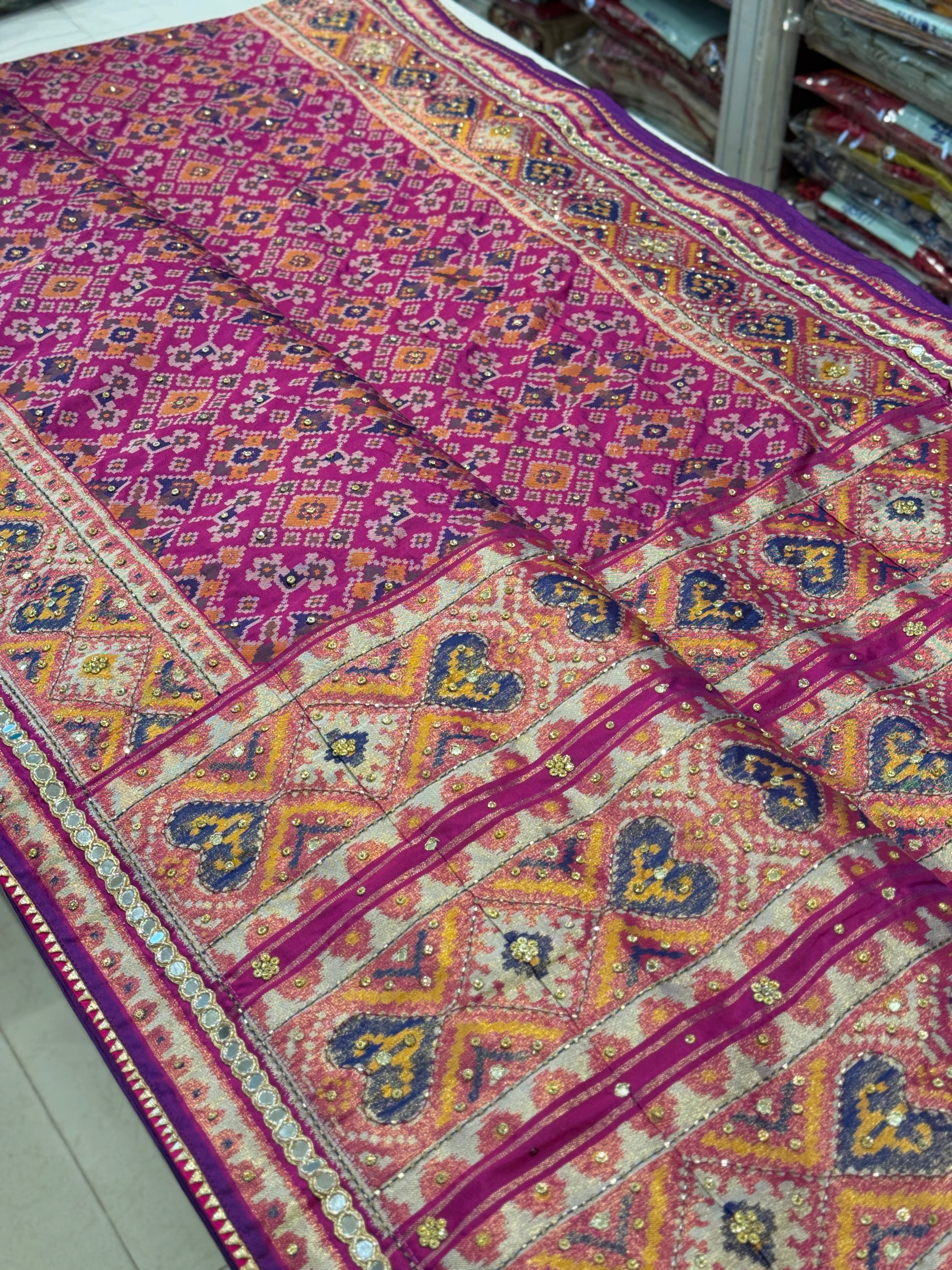 Purple Patola Hand Embroidery Saree with Real Mirrors