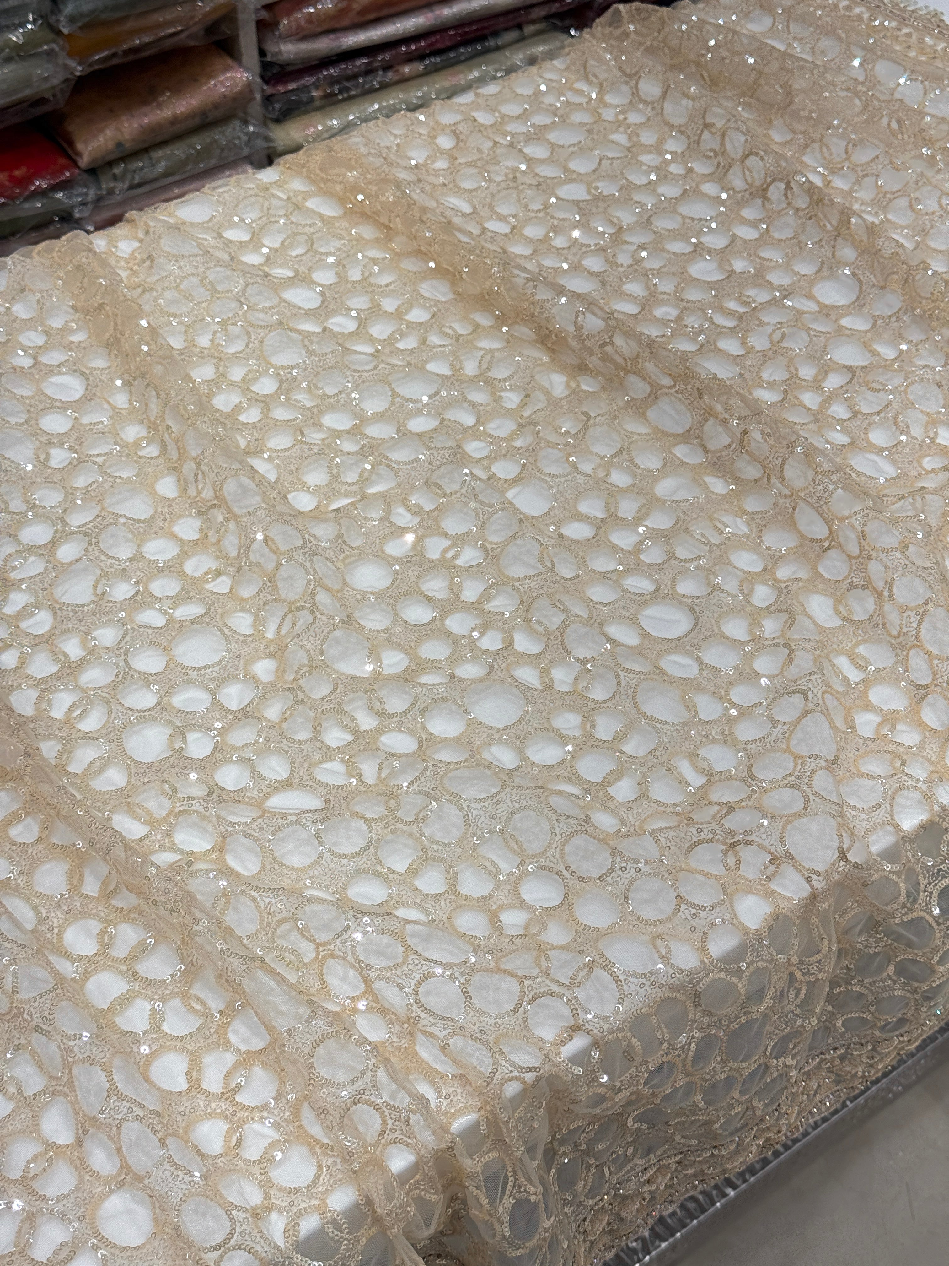Gold Net Embroidery Sequin Saree with Ready Blouse