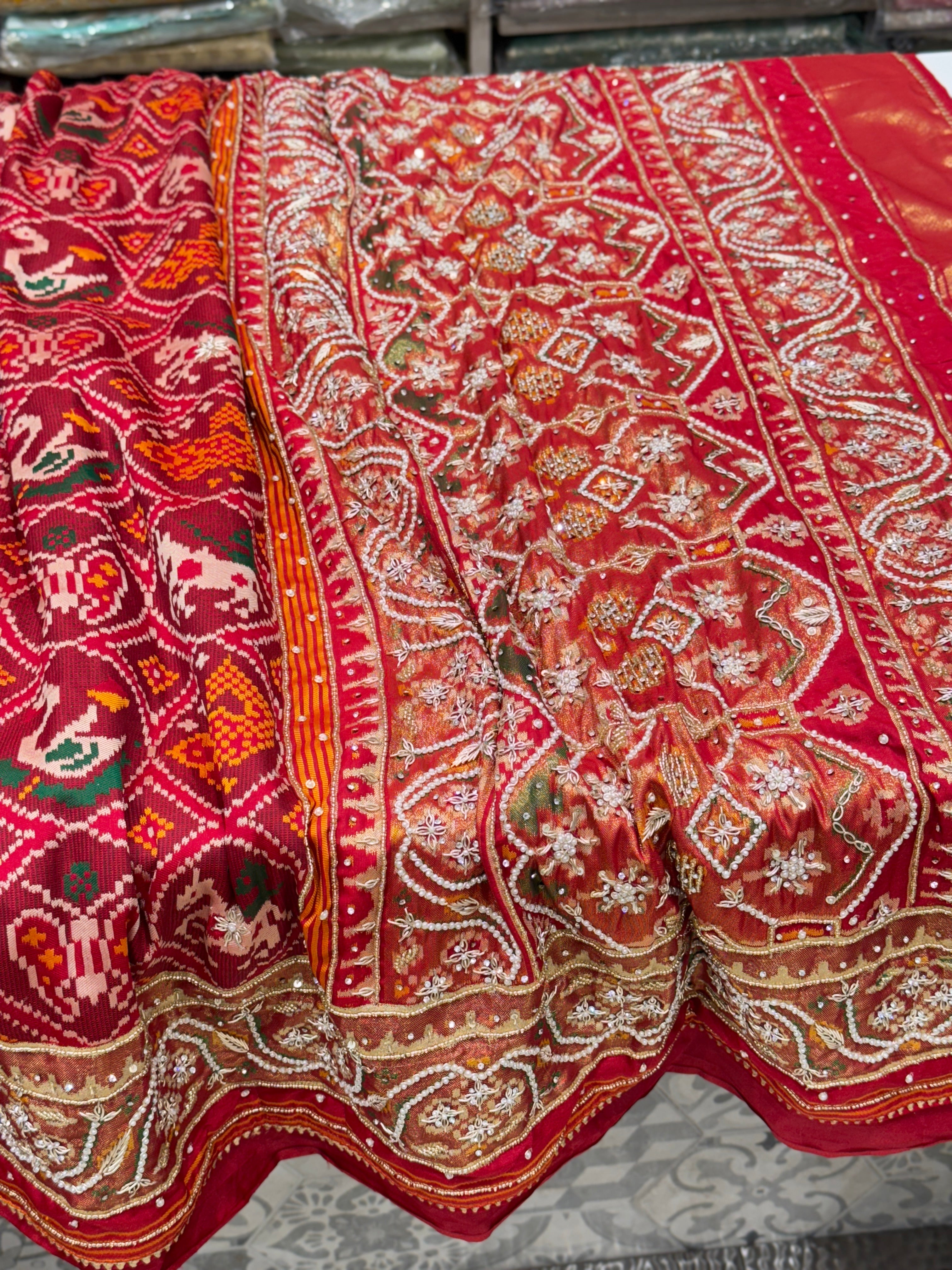 Maroon Patola Figures Zardosi Embroidery Saree