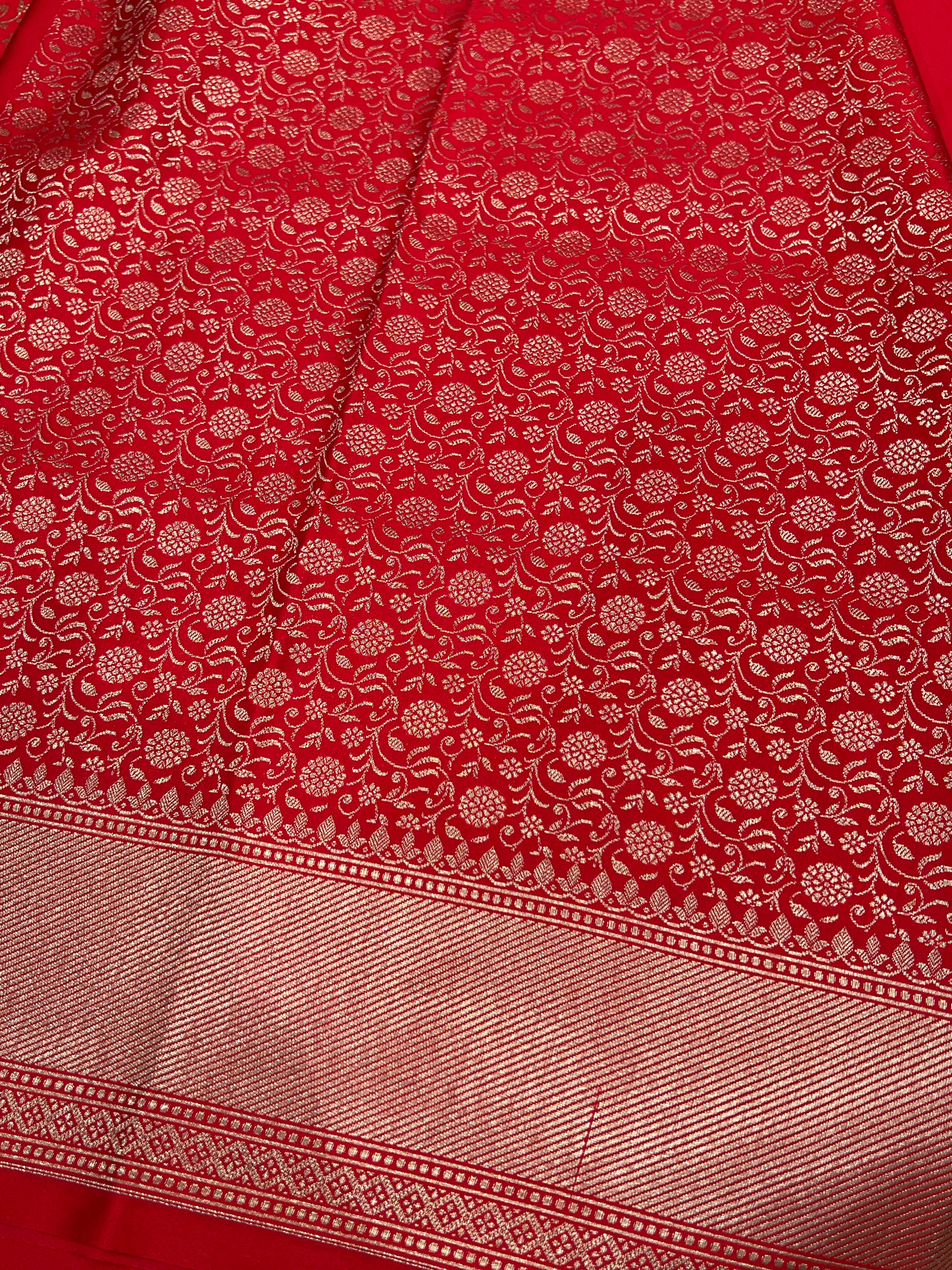 Red Banarasi Silk Keri Butti Saree