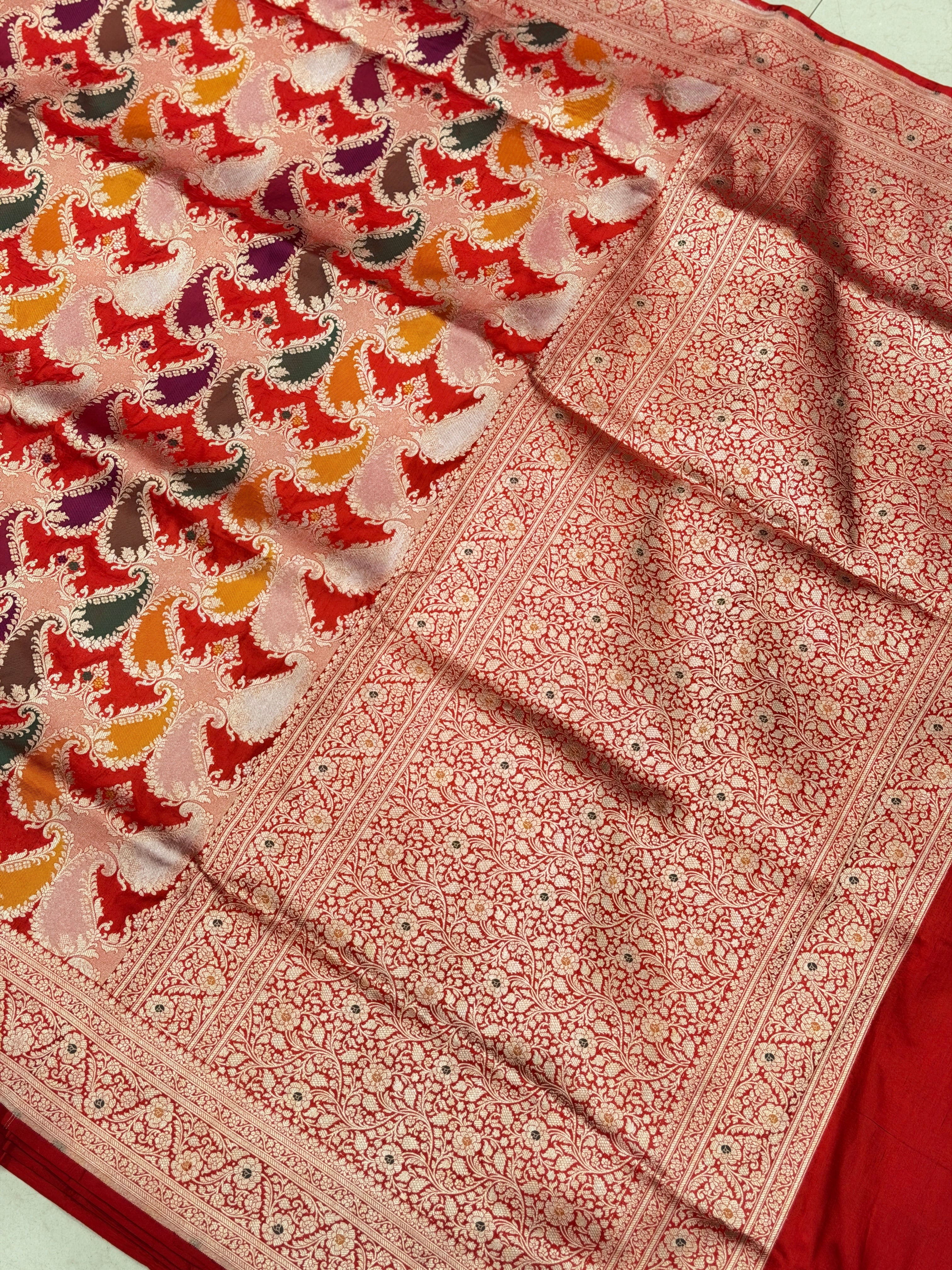 Red Rani Banarasi Rangkat Handloom Katan Silk Saree