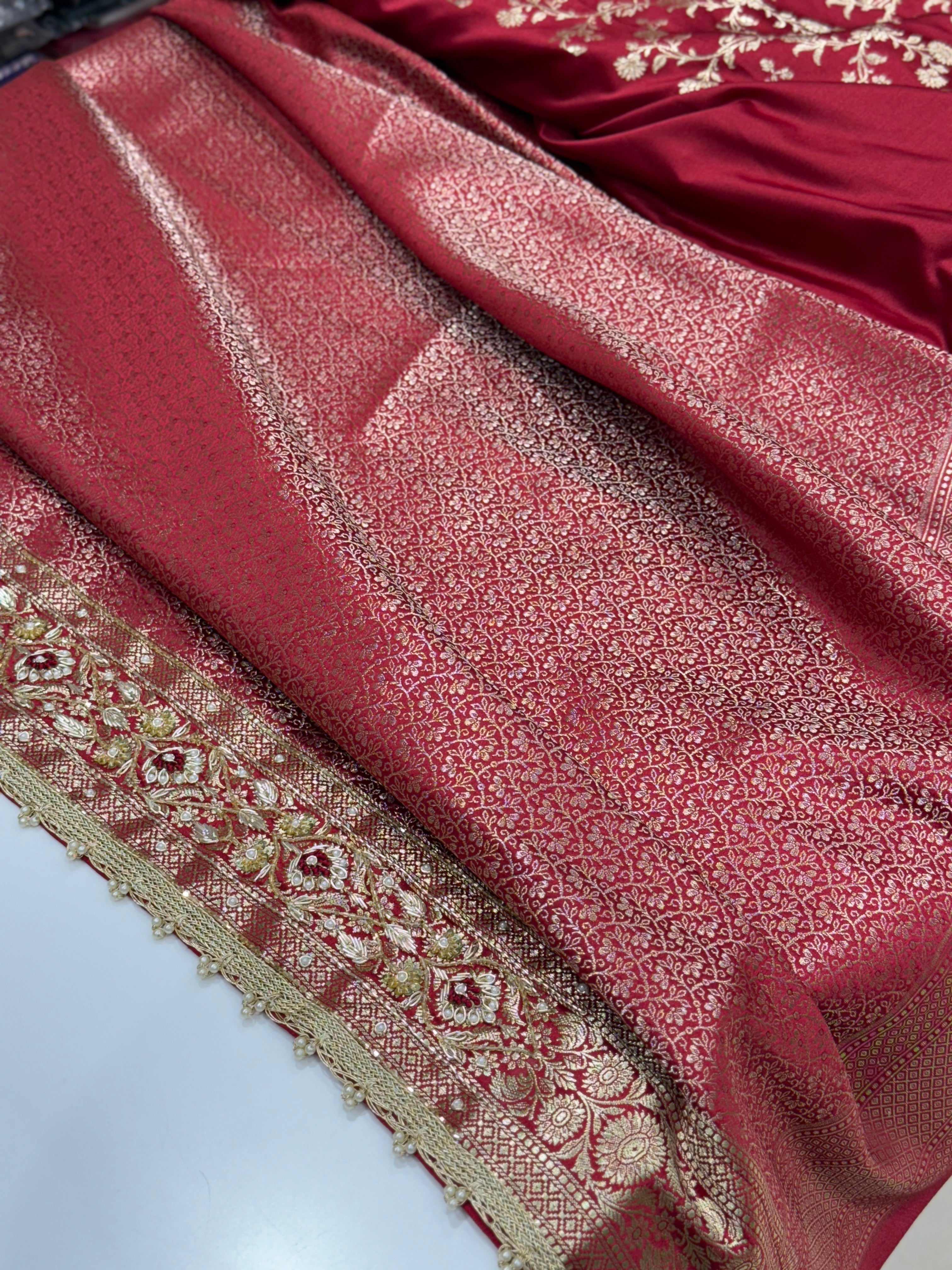 Maroon Banarasi Knot Resham Zardosi Embroidery Silk Saree