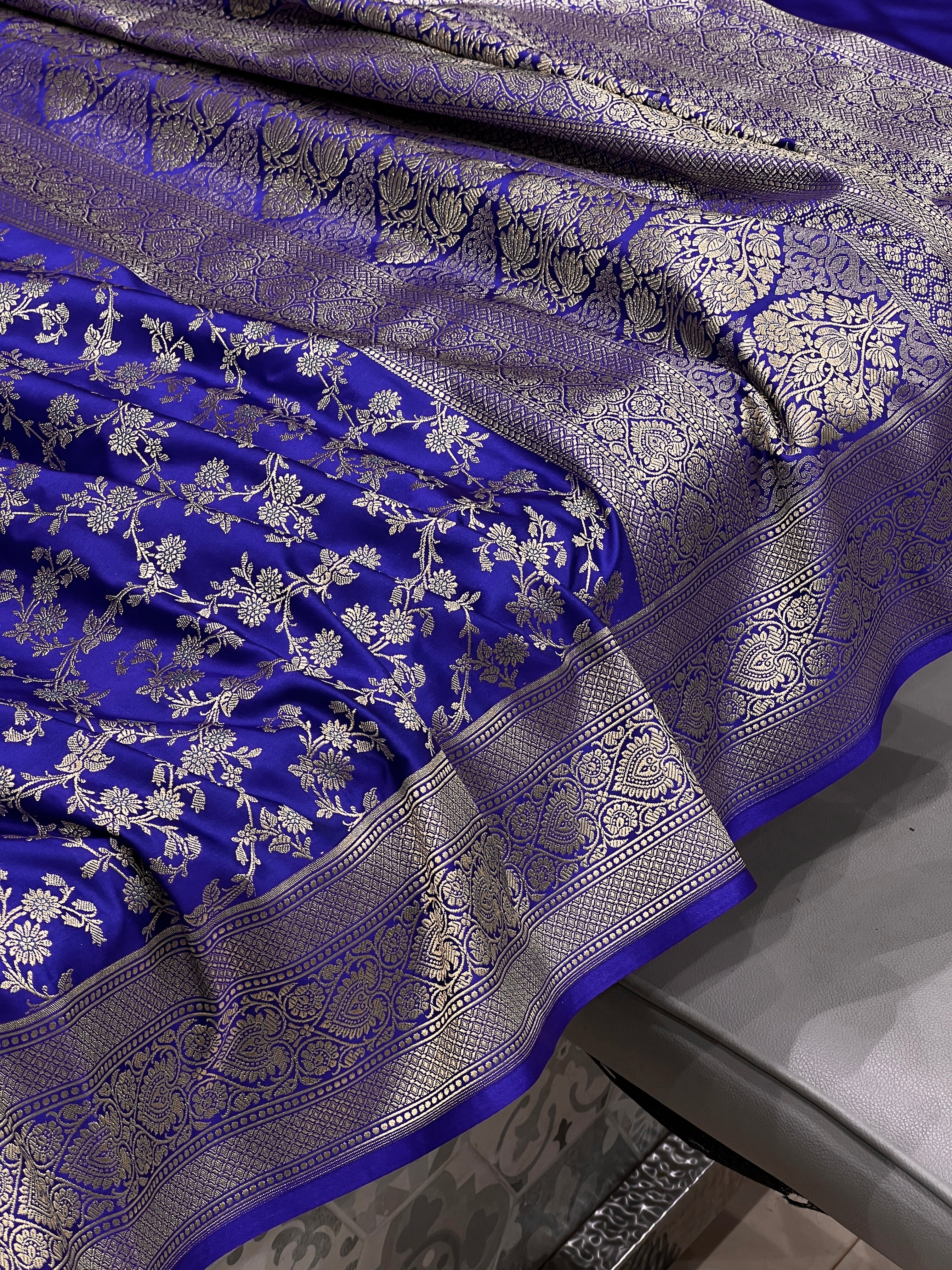 Ink Blue Banarasi Heart Border Saree