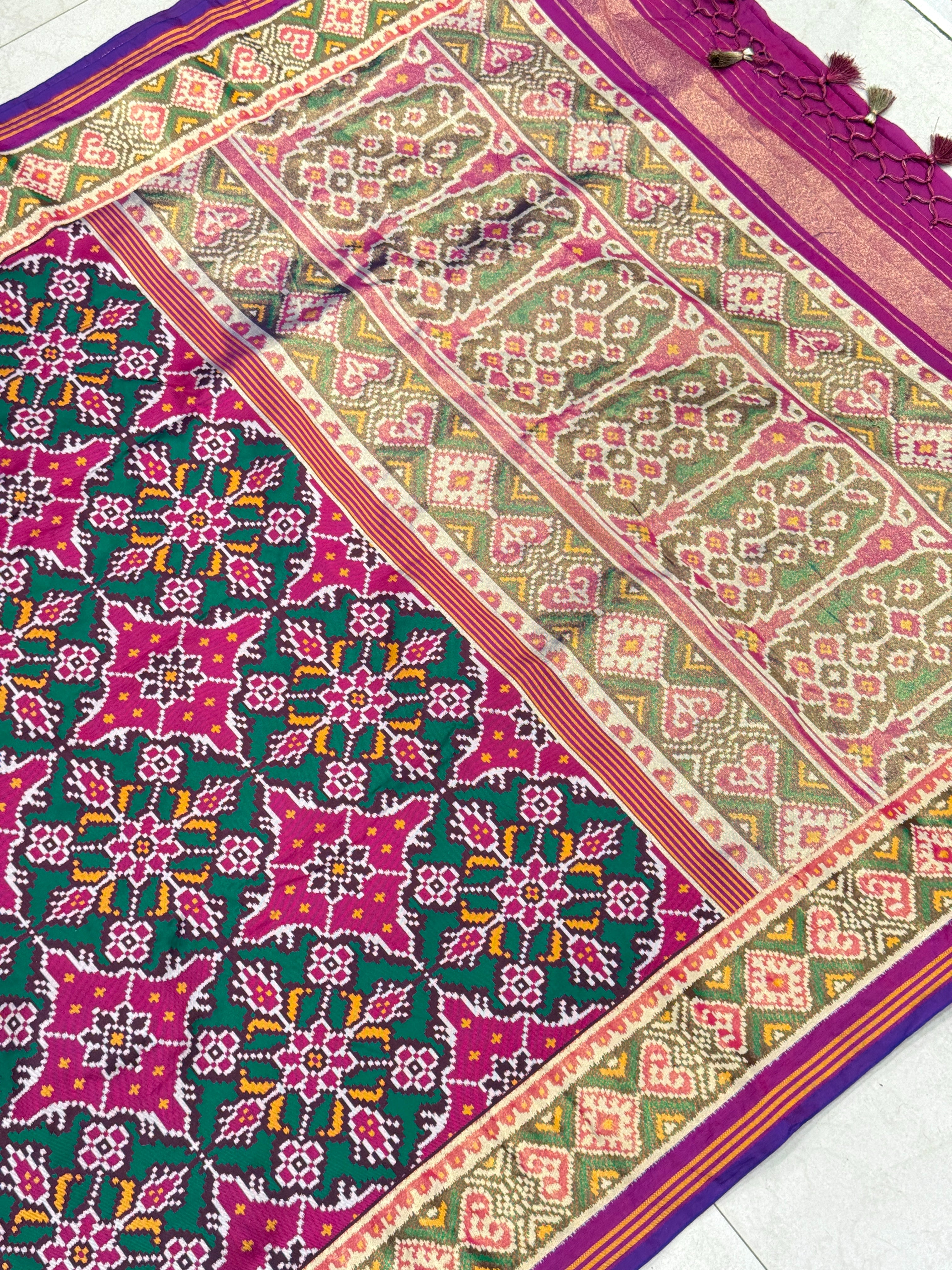 Magenta Green Chhabdi Bhat Semi Silk Patan Patola Saree