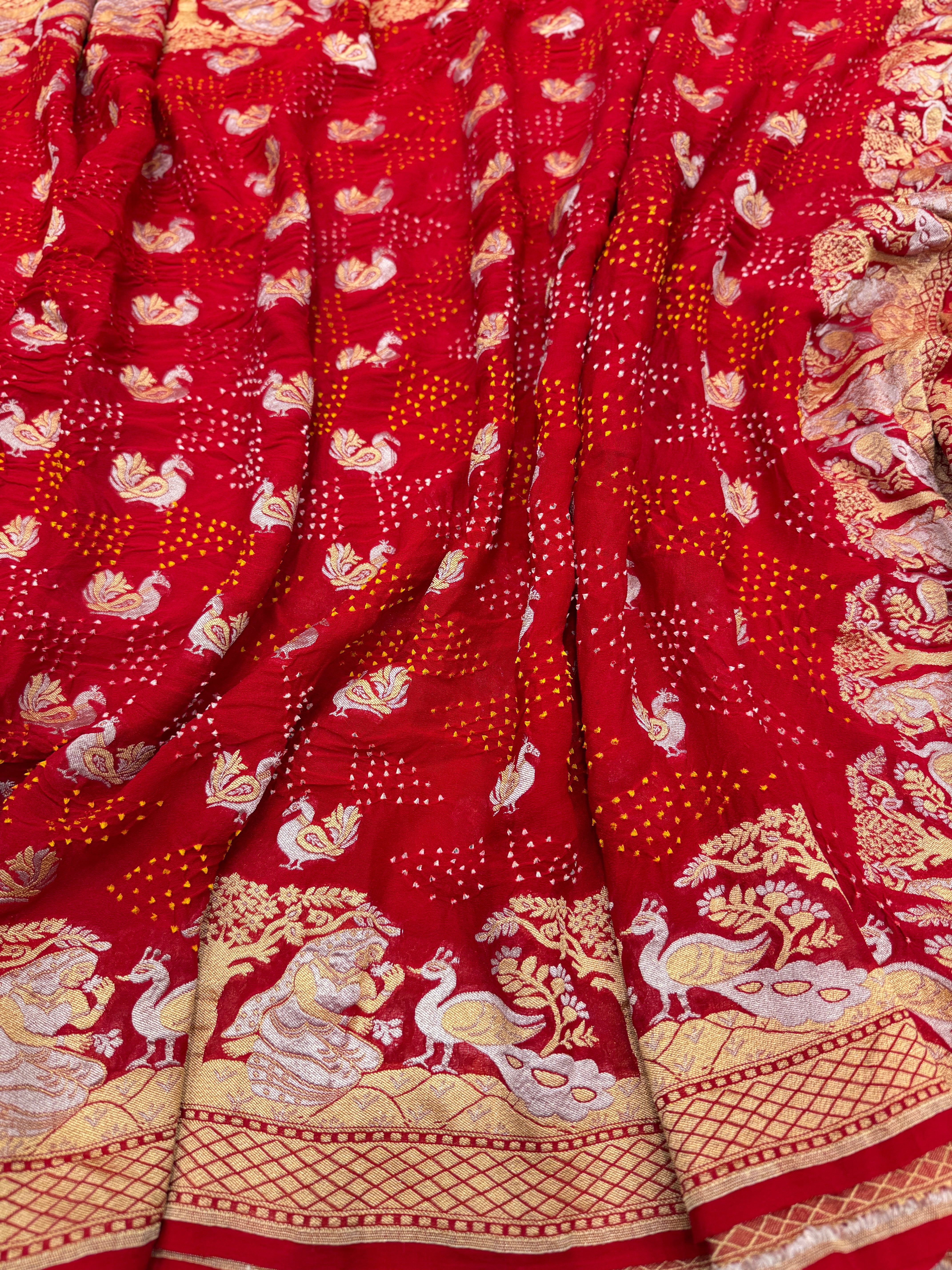 Red Sona Roopa Handmade Bandhej Saree