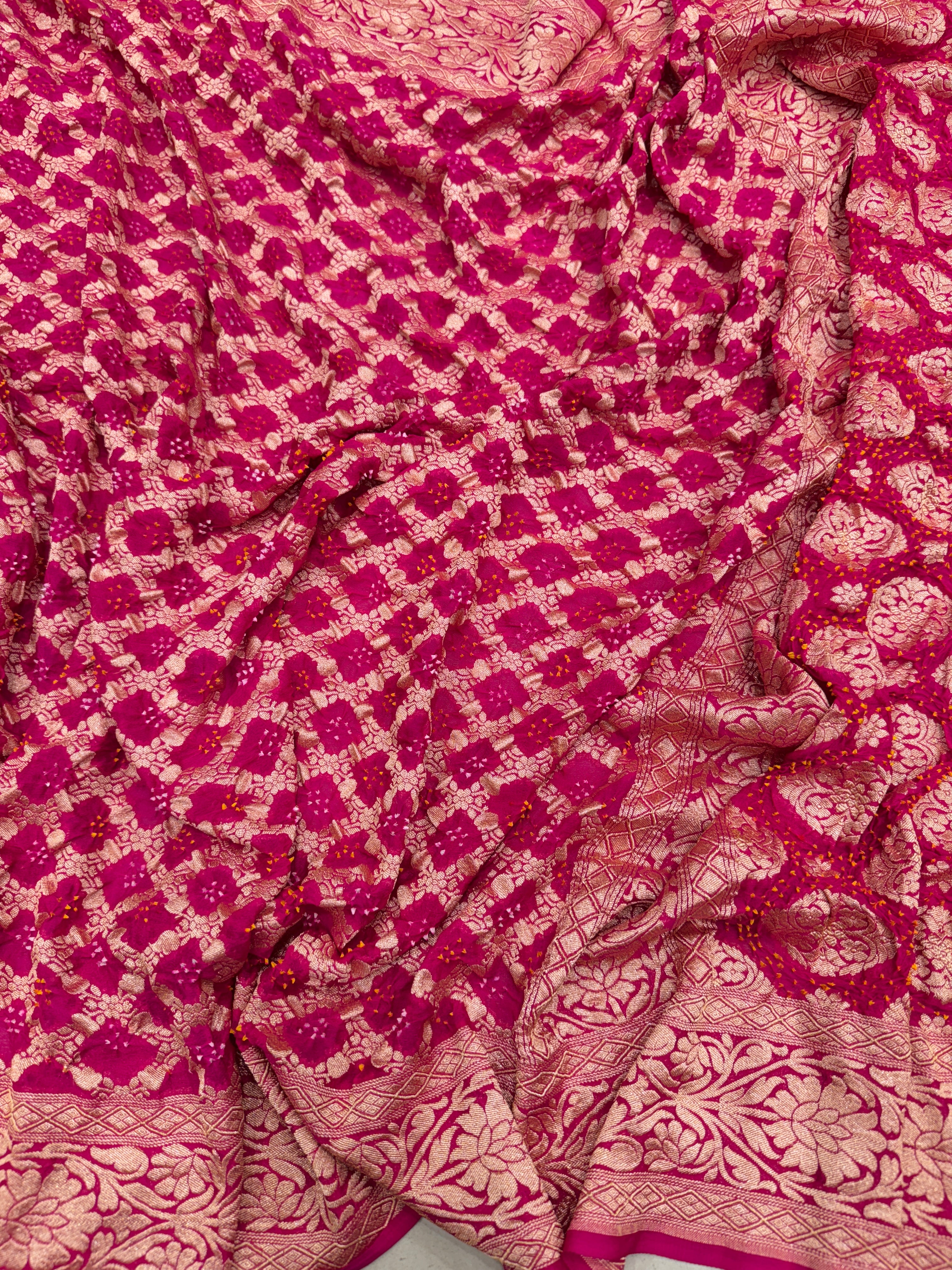 Rani Big Flower Border Bandhej Bandhini Saree